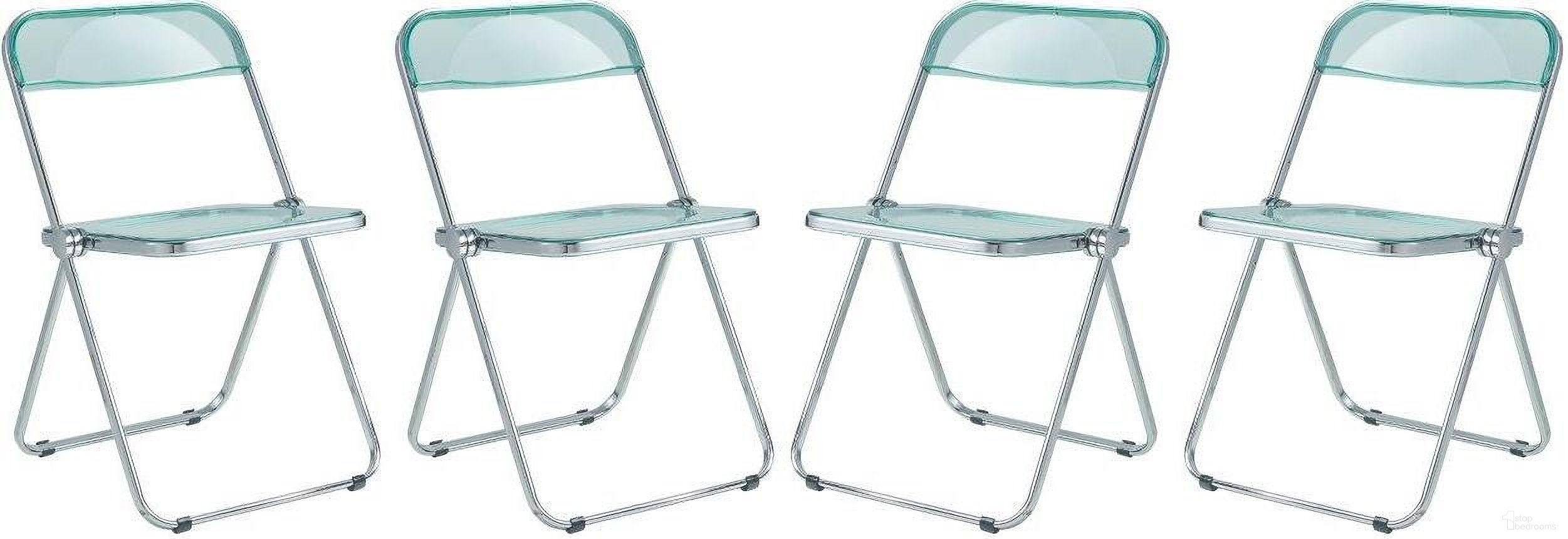 The appearance of Lawrence Acrylic Folding Chair With Metal Frame Set Of 4 In Jade Green designed by LeisureMod in the modern / contemporary interior design. This jade green piece of furniture was selected by 1StopBedrooms from Lawrence Collection to add a touch of cosiness and style into your home. Sku: LF19G4. Material: Acrylic. Chair Type: Side Chair.