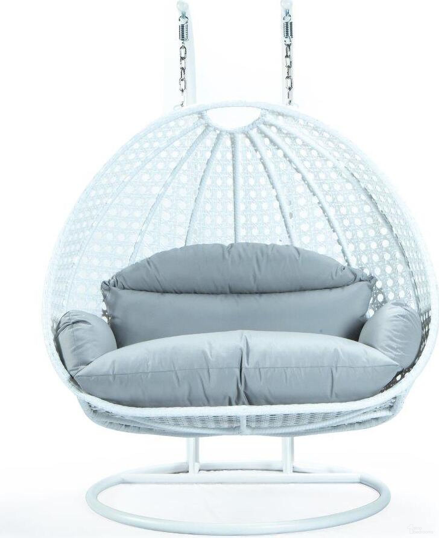 Wicker Hanging 2 Person Egg Swing Chair In Light Grey/White