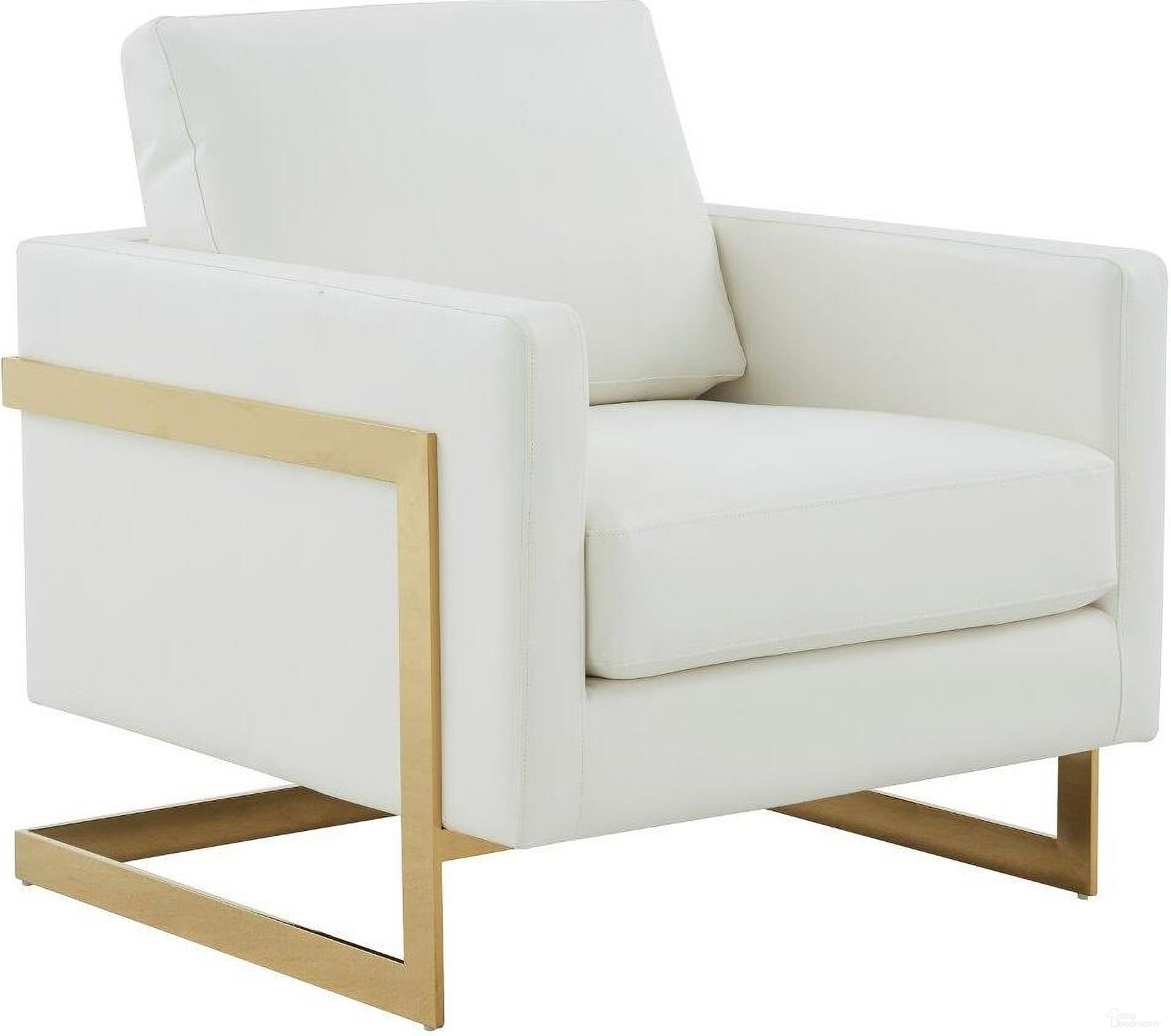 The appearance of LeisureMod Lincoln White Modern Upholstered Leather Accent Arm Chair with Gold Frame designed by LeisureMod in the modern / contemporary interior design. This white piece of furniture was selected by 1StopBedrooms from Lincoln Collection to add a touch of cosiness and style into your home. Sku: LA31W-L. Material: PU.