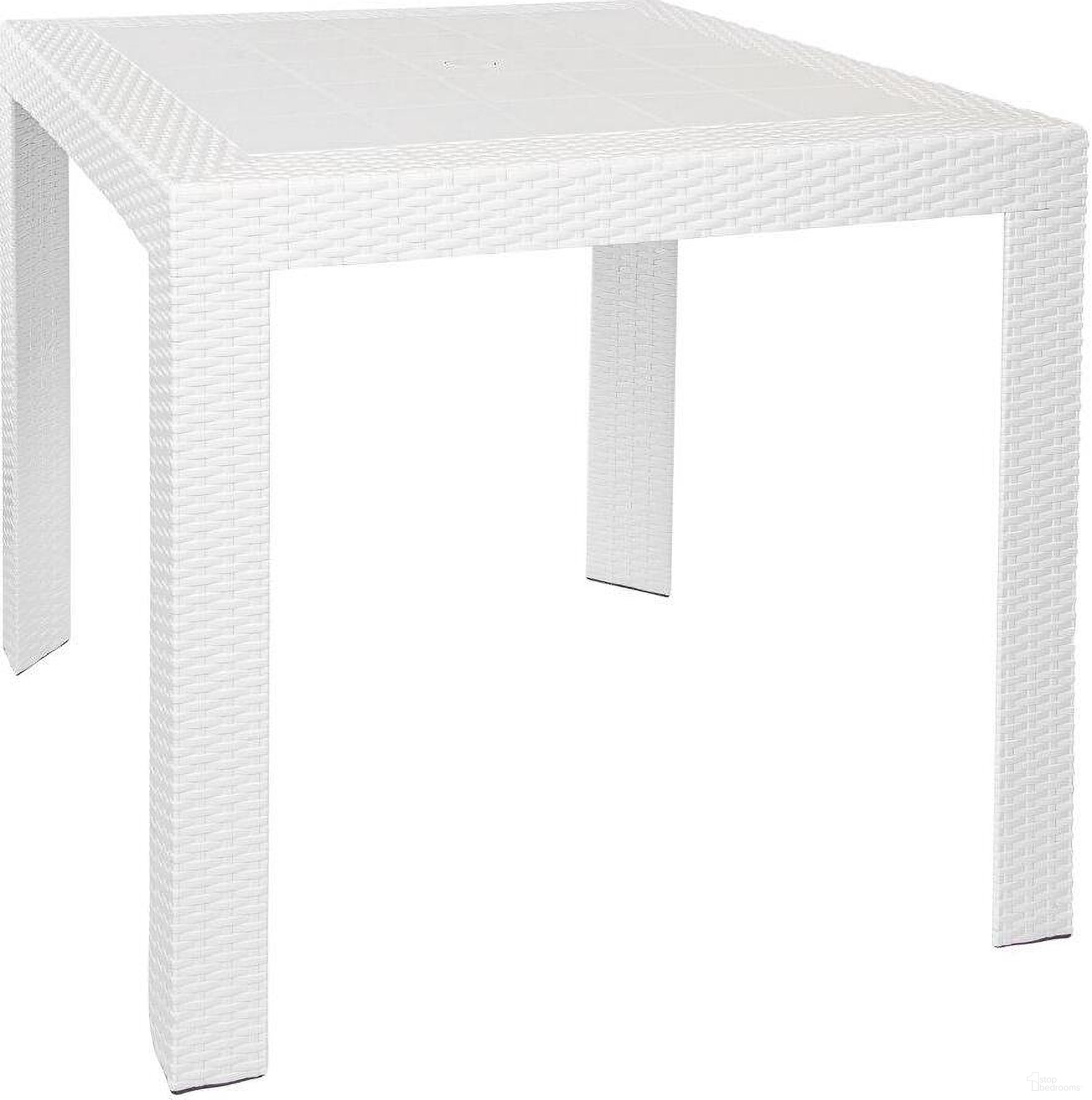 The appearance of Mace Weave Design Outdoor Bistro Table In White designed by LeisureMod in the modern / contemporary interior design. This white piece of furniture was selected by 1StopBedrooms from Mace Collection to add a touch of cosiness and style into your home. Sku: MT31W. Table Top Shape: Square. Material: Plastic.