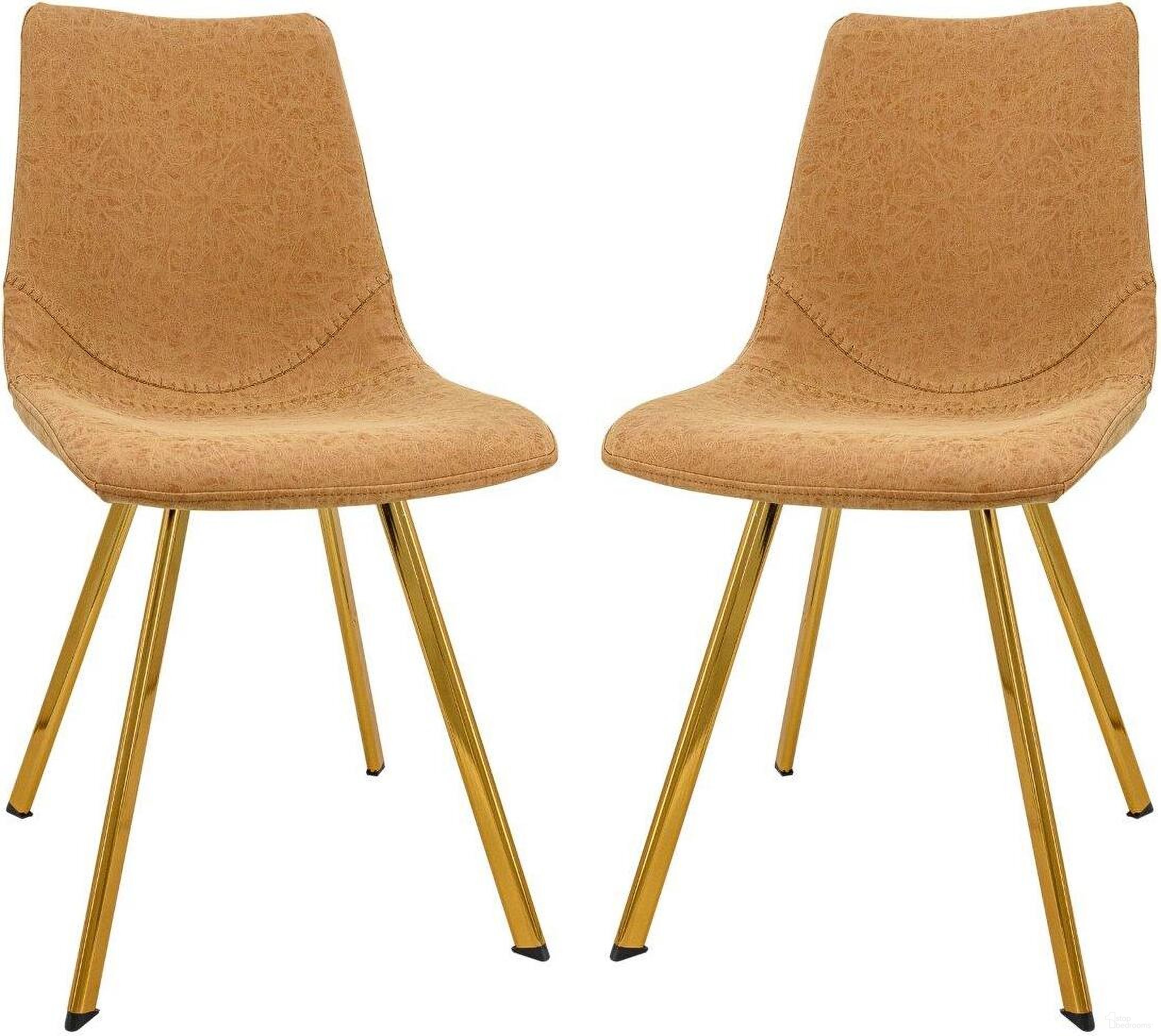 Leisuremod Markley Modern Leather Dining Chair With Gold Legs Set Of 2 MCG18BR2