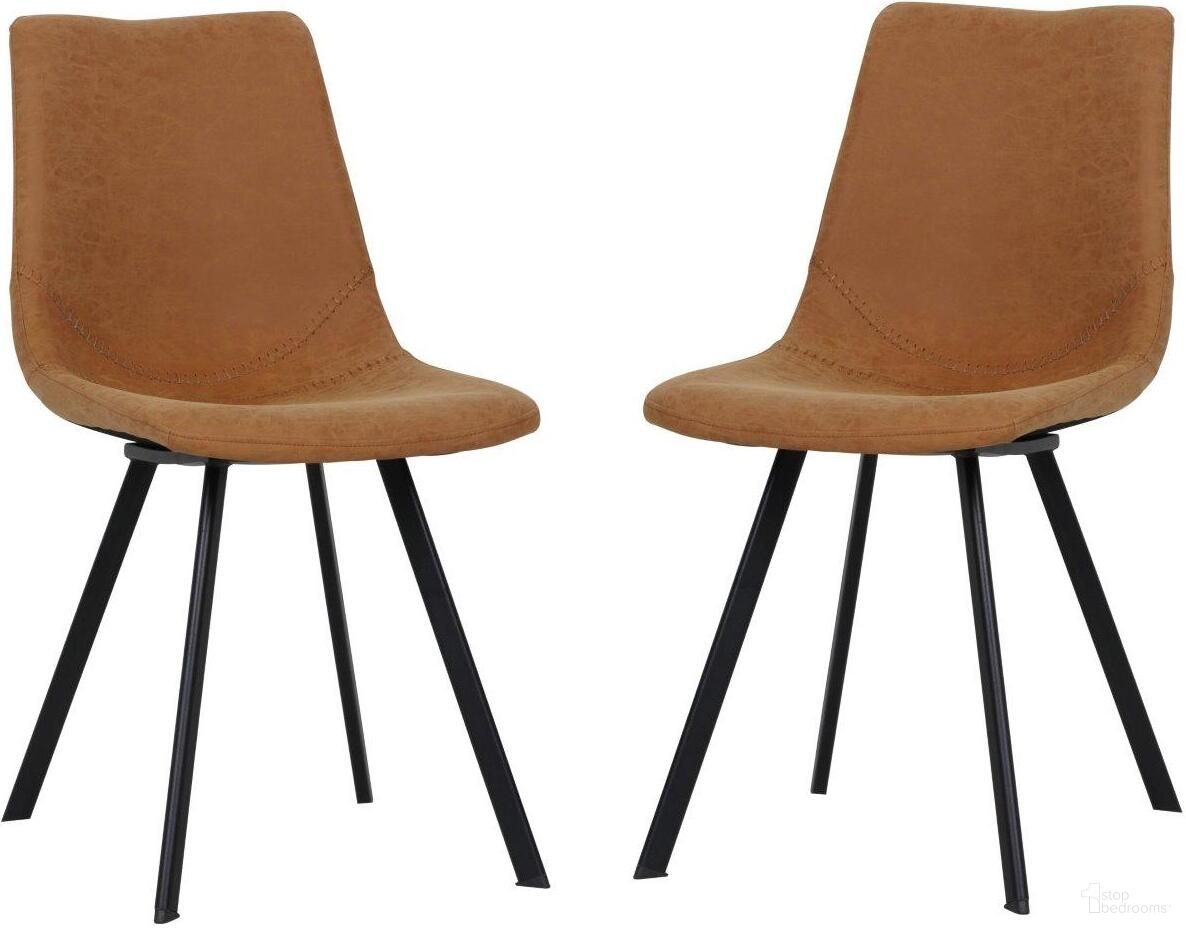 The appearance of Markley Modern Leather Dining Chair With Metal Legs Set Of 2 In Light Brown designed by LeisureMod in the modern / contemporary interior design. This light brown piece of furniture  was selected by 1StopBedrooms from Markley Collection to add a touch of cosiness and style into your home. Sku: MC18BR2. Material: Metal. Chair Type: Side Chair.