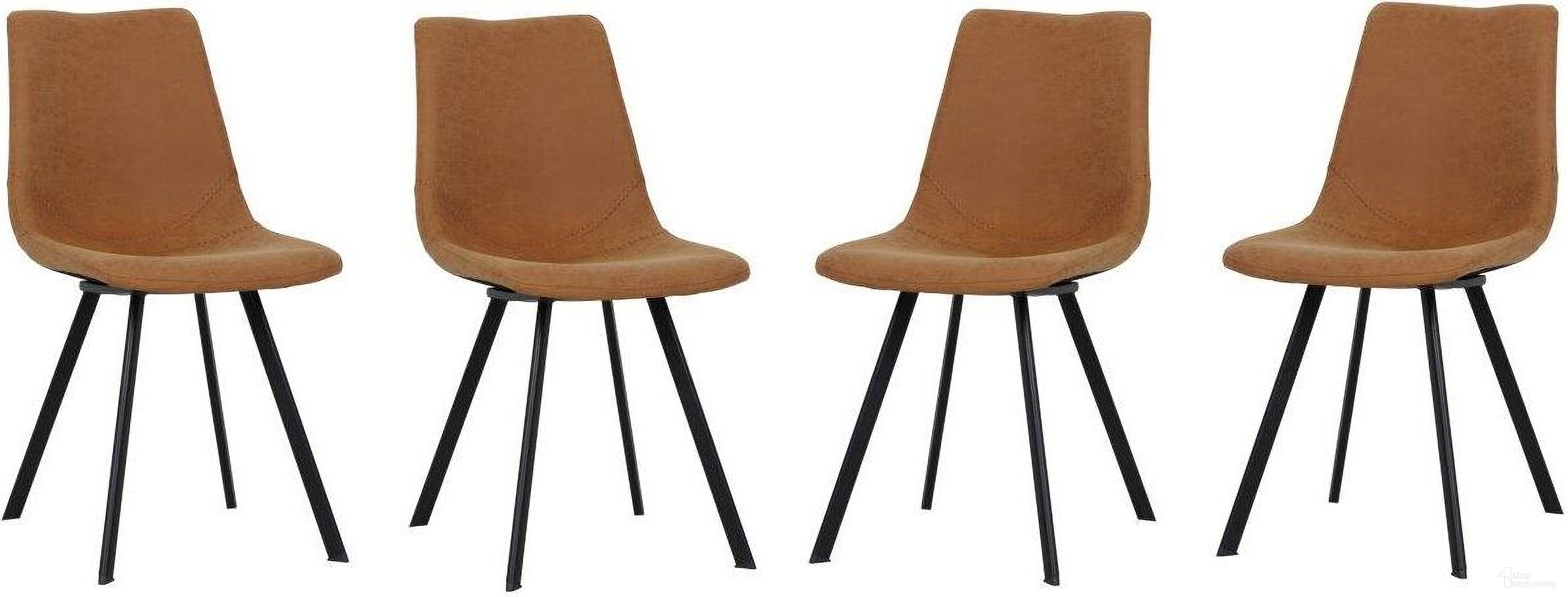 The appearance of Markley Modern Leather Dining Chair With Metal Legs Set Of 4 In Light Brown designed by LeisureMod in the modern / contemporary interior design. This light brown piece of furniture  was selected by 1StopBedrooms from Markley Collection to add a touch of cosiness and style into your home. Sku: MC18BR4. Material: Metal. Chair Type: Side Chair.
