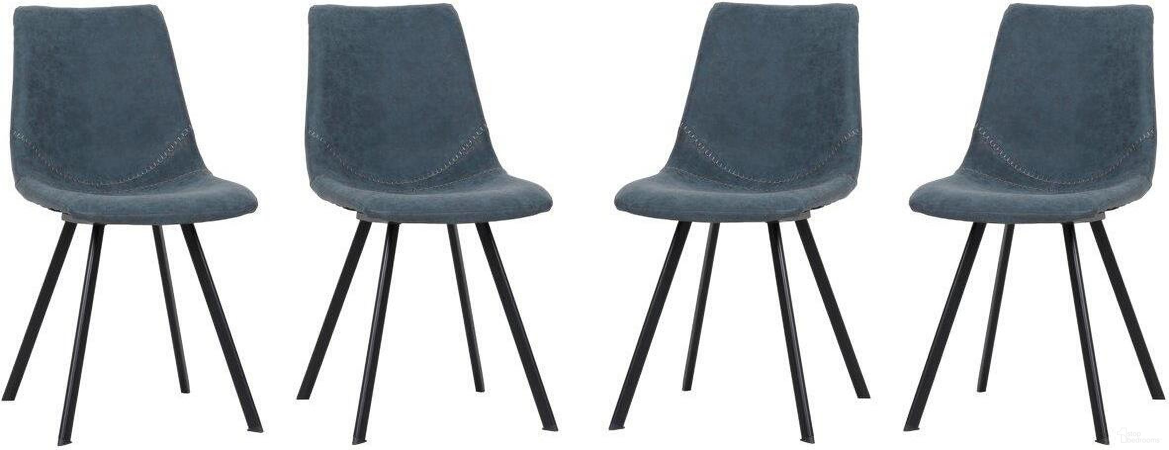 The appearance of Markley Modern Leather Dining Chair With Metal Legs Set Of 4 In Peacock designed by LeisureMod in the modern / contemporary interior design. This peacock piece of furniture  was selected by 1StopBedrooms from Markley Collection to add a touch of cosiness and style into your home. Sku: MC18BU4. Material: Metal. Chair Type: Side Chair.