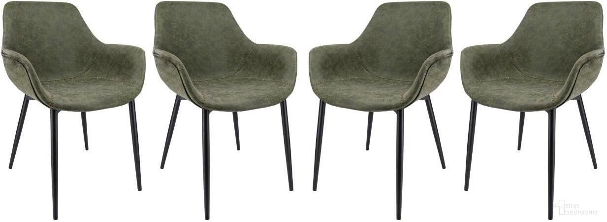 The appearance of LeisureMod Markley Modern Leather Olive Green Dining Arm Chair With Metal Legs Set of 4 designed by LeisureMod in the modern / contemporary interior design. This olive green piece of furniture  was selected by 1StopBedrooms from Markley Collection to add a touch of cosiness and style into your home. Sku: EC26G4. Material: Metal. Chair Type: Arm Chair.