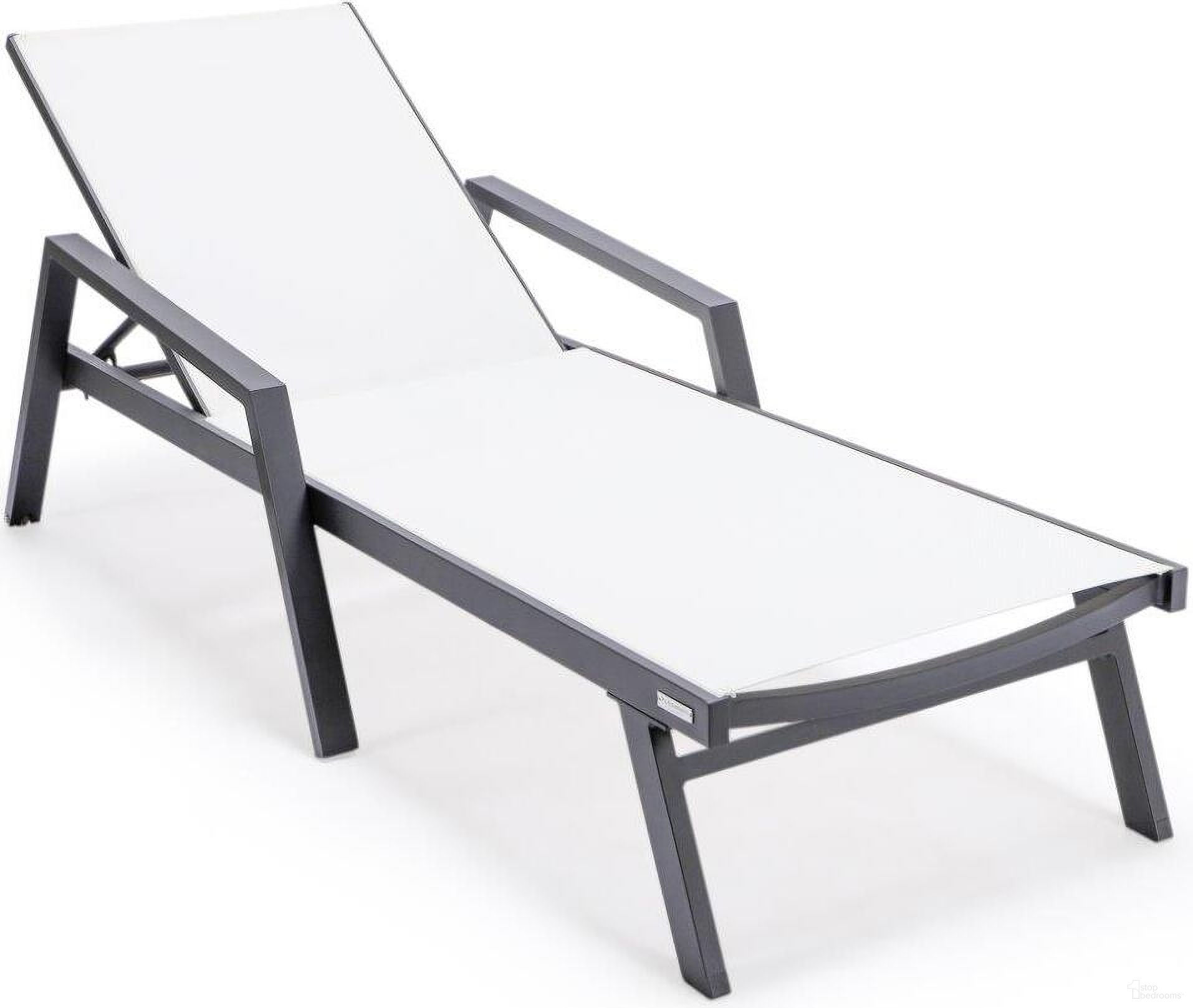 Leisuremod Marlin Patio Chaise Lounge Chair With Armrests In Black Aluminum Frame In White
