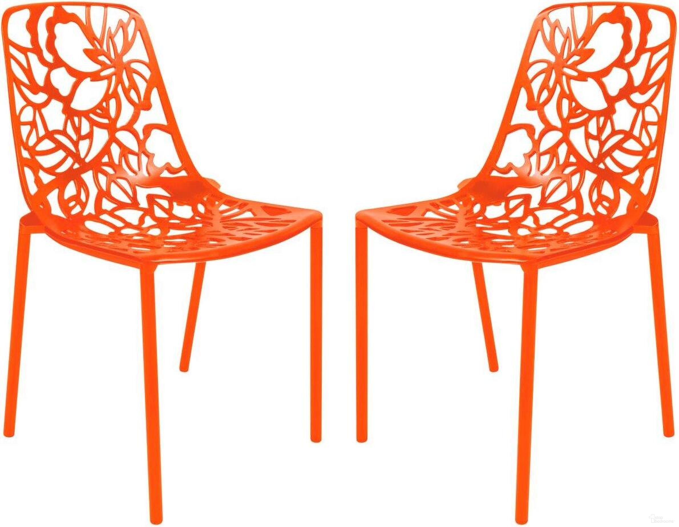 The appearance of LeisureMod Modern Devon Aluminum Chair Set of 2 DC23OR2 designed by LeisureMod in the modern / contemporary interior design. This orange piece of furniture  was selected by 1StopBedrooms from Modern Collection to add a touch of cosiness and style into your home. Sku: DC23OR2. Material: Aluminum.