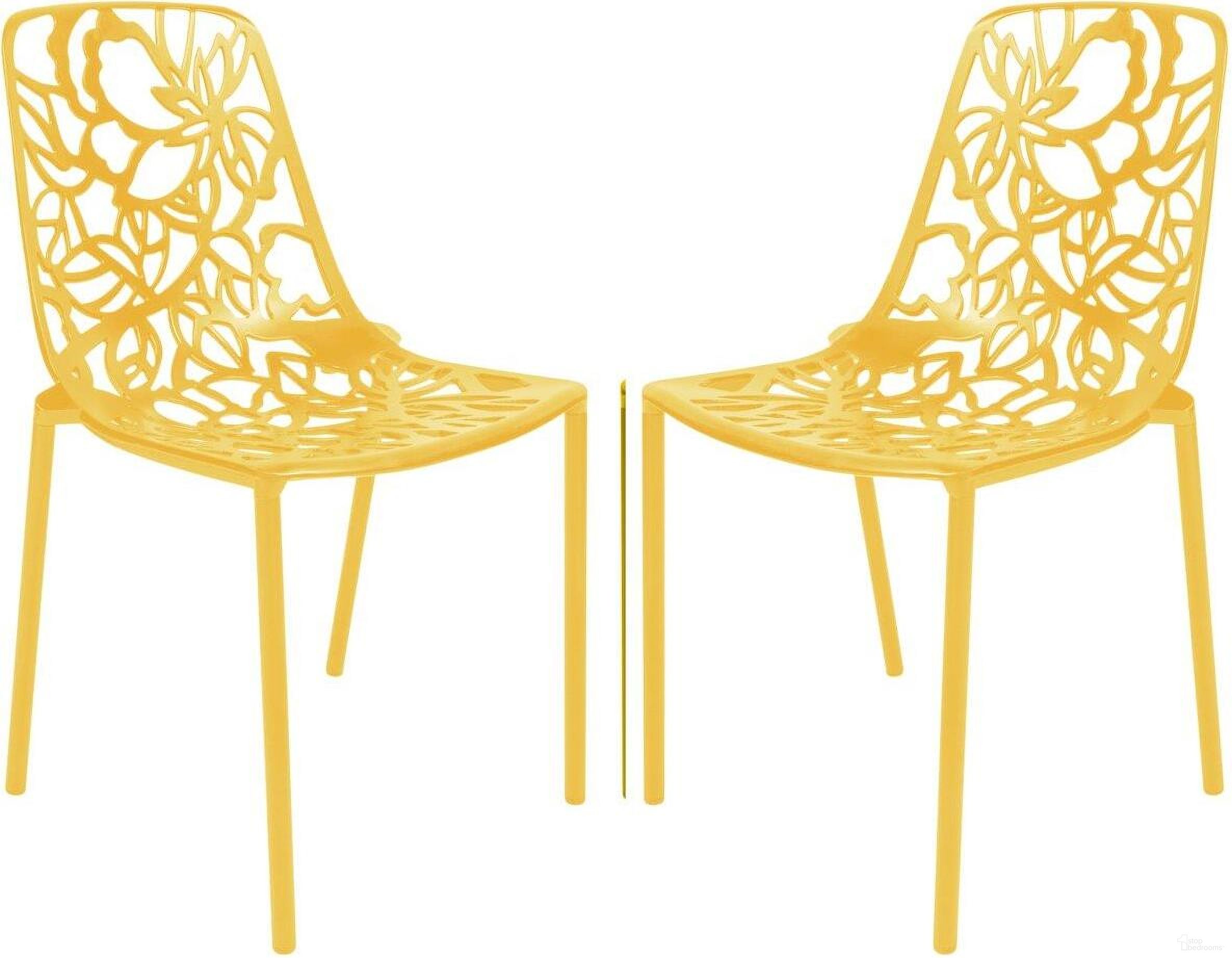 The appearance of Modern Devon Aluminum Side Chair Set of 2 In Yellow designed by LeisureMod in the modern / contemporary interior design. This yellow piece of furniture was selected by 1StopBedrooms from Modern Collection to add a touch of cosiness and style into your home. Sku: DC23Y2. Material: Aluminum.