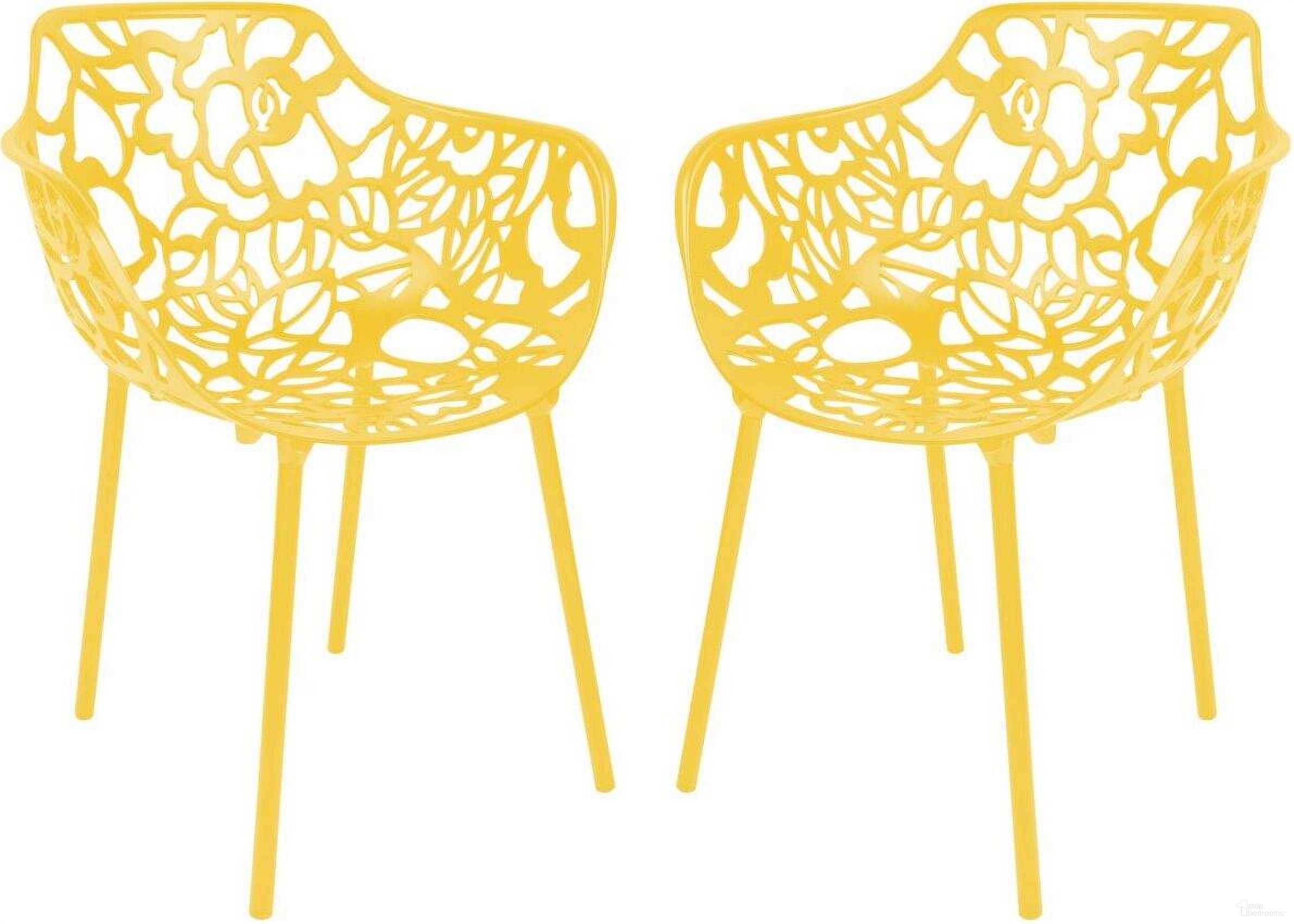 The appearance of Modern Devon Aluminum Chair Set of 2 In Yellow designed by LeisureMod in the modern / contemporary interior design. This yellow piece of furniture was selected by 1StopBedrooms from Modern Collection to add a touch of cosiness and style into your home. Sku: DCA23Y2. Material: Aluminum.