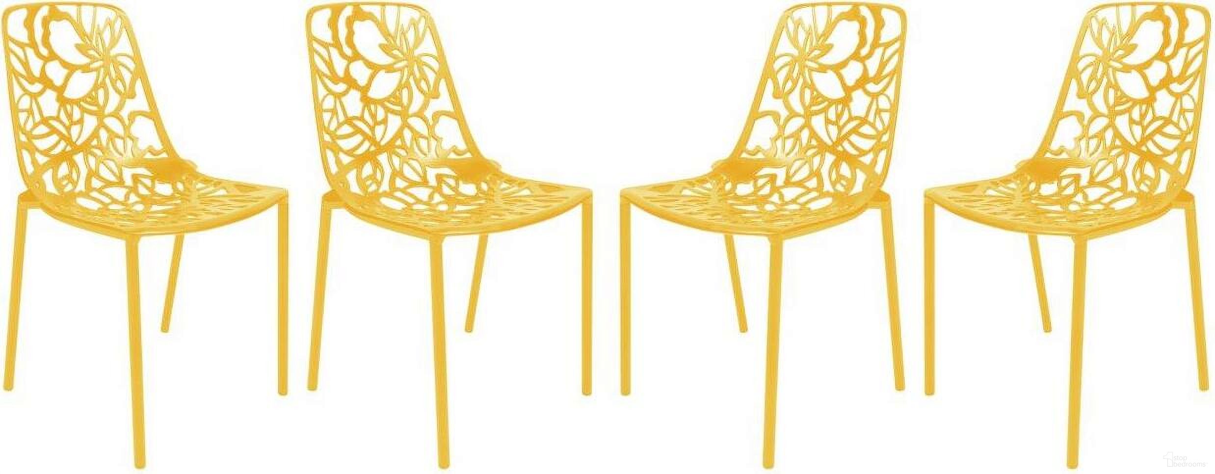 The appearance of Modern Devon Aluminum Side Chair Set of 4 In Yellow designed by LeisureMod in the modern / contemporary interior design. This yellow piece of furniture was selected by 1StopBedrooms from Modern Collection to add a touch of cosiness and style into your home. Sku: DC23Y4. Material: Aluminum.