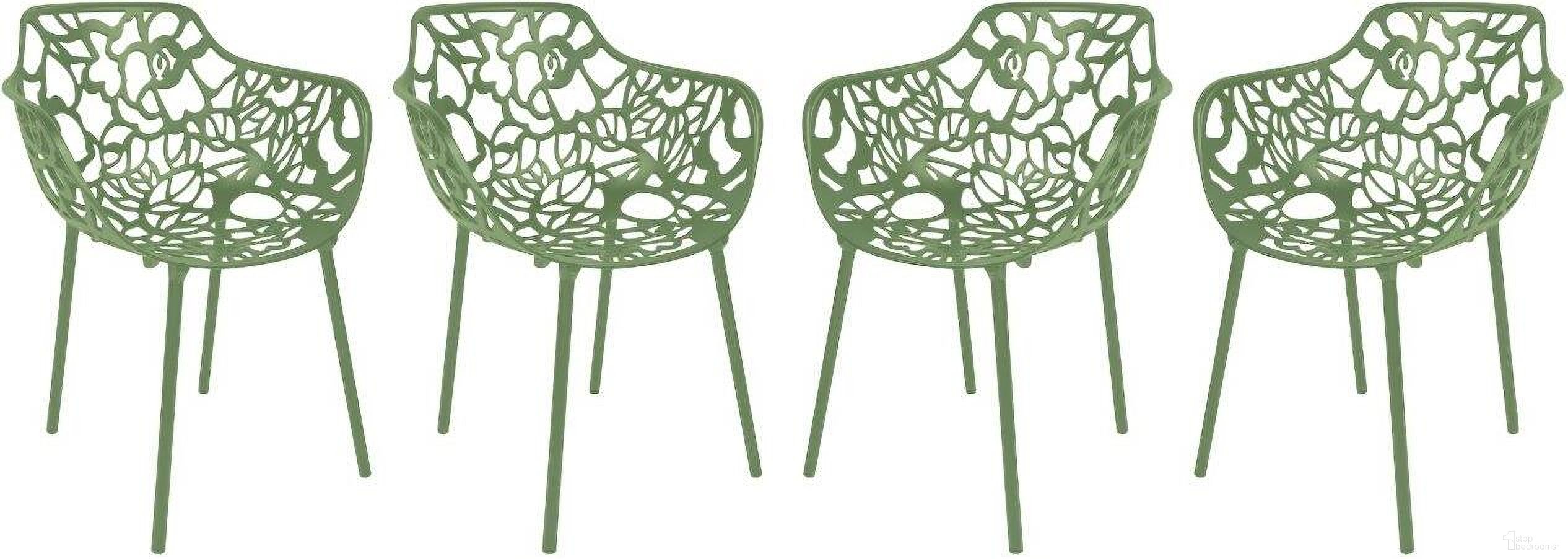 The appearance of Modern Devon Aluminum Chair Set of 4 In Green designed by LeisureMod in the modern / contemporary interior design. This green piece of furniture was selected by 1StopBedrooms from Modern Collection to add a touch of cosiness and style into your home. Sku: DCA23G4. Material: Aluminum.