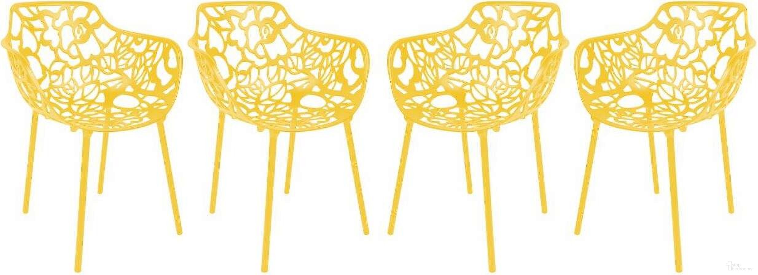 The appearance of Modern Devon Aluminum Chair Set of 4 In Yellow designed by LeisureMod in the modern / contemporary interior design. This yellow piece of furniture was selected by 1StopBedrooms from Modern Collection to add a touch of cosiness and style into your home. Sku: DCA23Y4. Material: Aluminum.