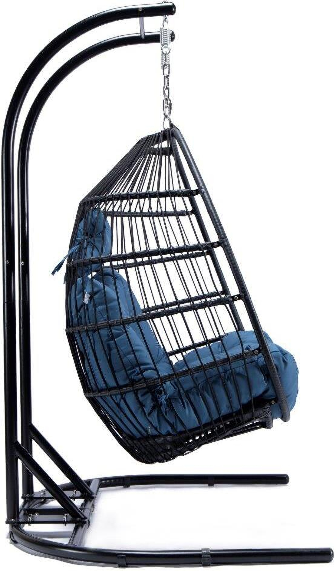 LeisureMod Navy Blue Wicker 2 Person Double Folding Hanging Egg Swing