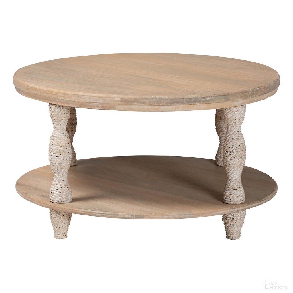The appearance of Lejane Wood Coffee Table with Seagrass Wrapped Legs In White Wash designed by Baxton Studio in the country / farmhouse interior design. This white wash piece of furniture  was selected by 1StopBedrooms from Lejane Collection to add a touch of cosiness and style into your home. Sku: MD-39956-White Wash Rustic-Wood-KD/Box-CT. Material: Mango Wood.