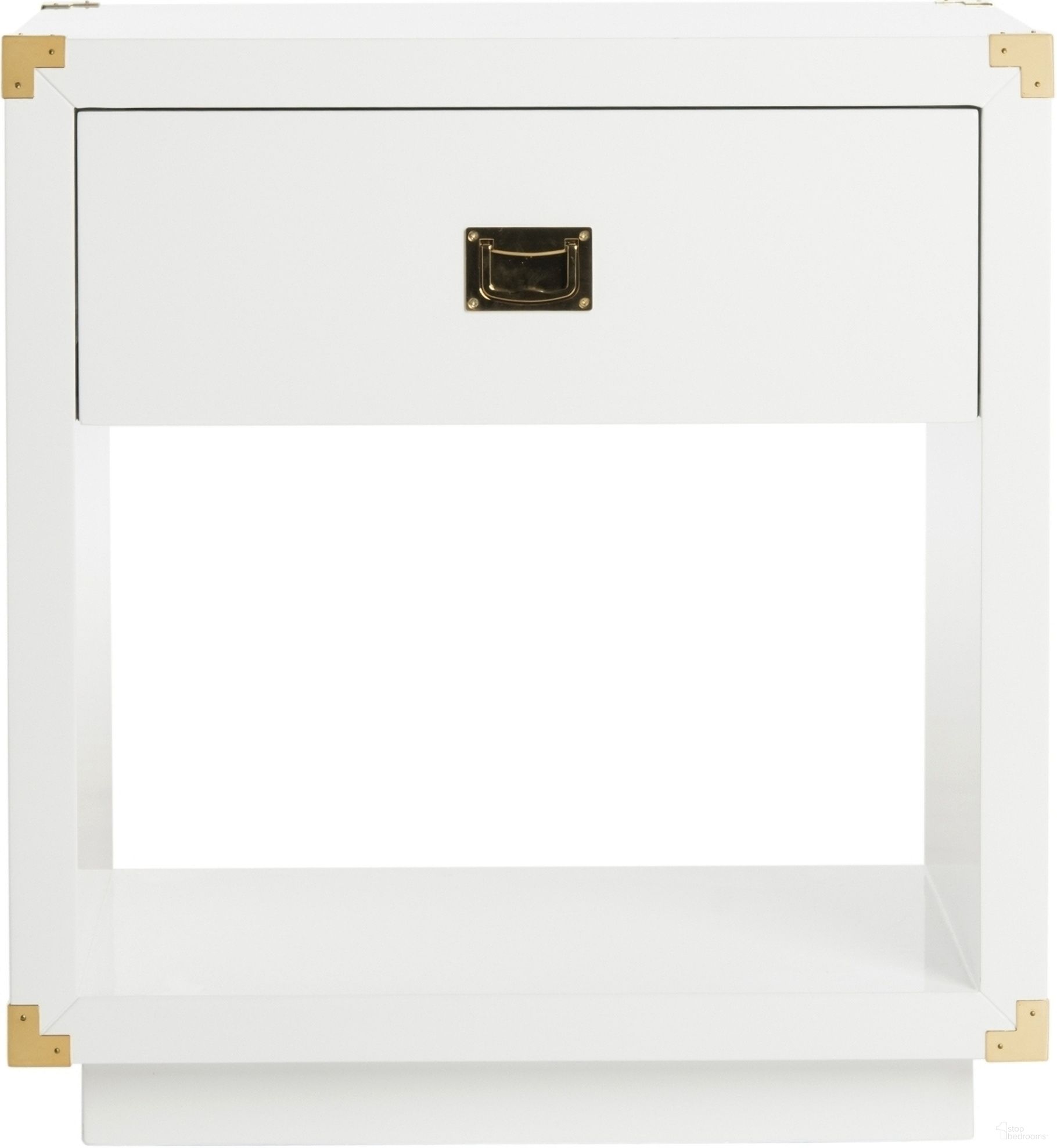 The appearance of Lella Side Table In White designed by Safavieh Couture in the modern / contemporary interior design. This white piece of furniture  was selected by 1StopBedrooms from Lella Collection to add a touch of cosiness and style into your home. Sku: SFV3512A. Material: MDF.