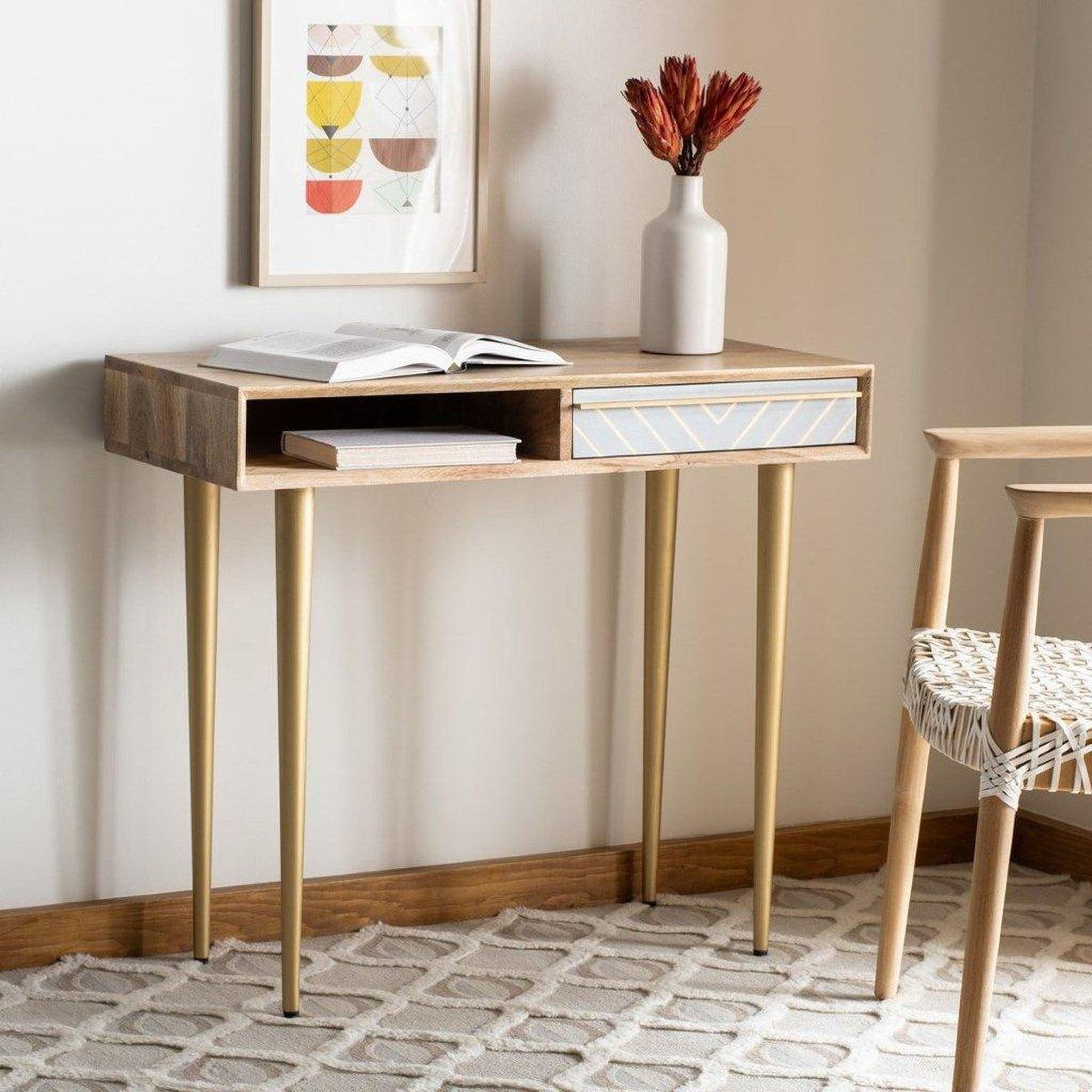 The appearance of Leni Natural and Gray Concrete Home Office Set designed by Safavieh in the transitional interior design. This natural piece of furniture was selected by 1StopBedrooms from Leni Collection to add a touch of cosiness and style into your home. Sku: DSK9003A;FOX1003A. Material: Iron.