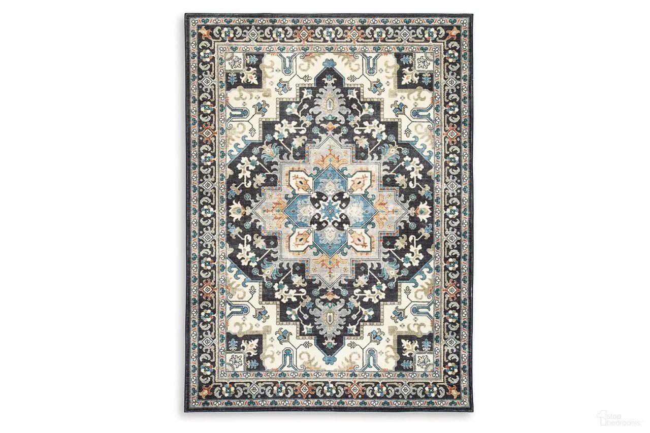 The appearance of Leningston 8' x 10' Washable Rug In Black/Cream/Blue designed by Signature Design by Ashley in the traditional interior design. This black/cream/blue piece of furniture  was selected by 1StopBedrooms from Leningston Collection to add a touch of cosiness and style into your home. Sku: R407061. Material: Fabric.