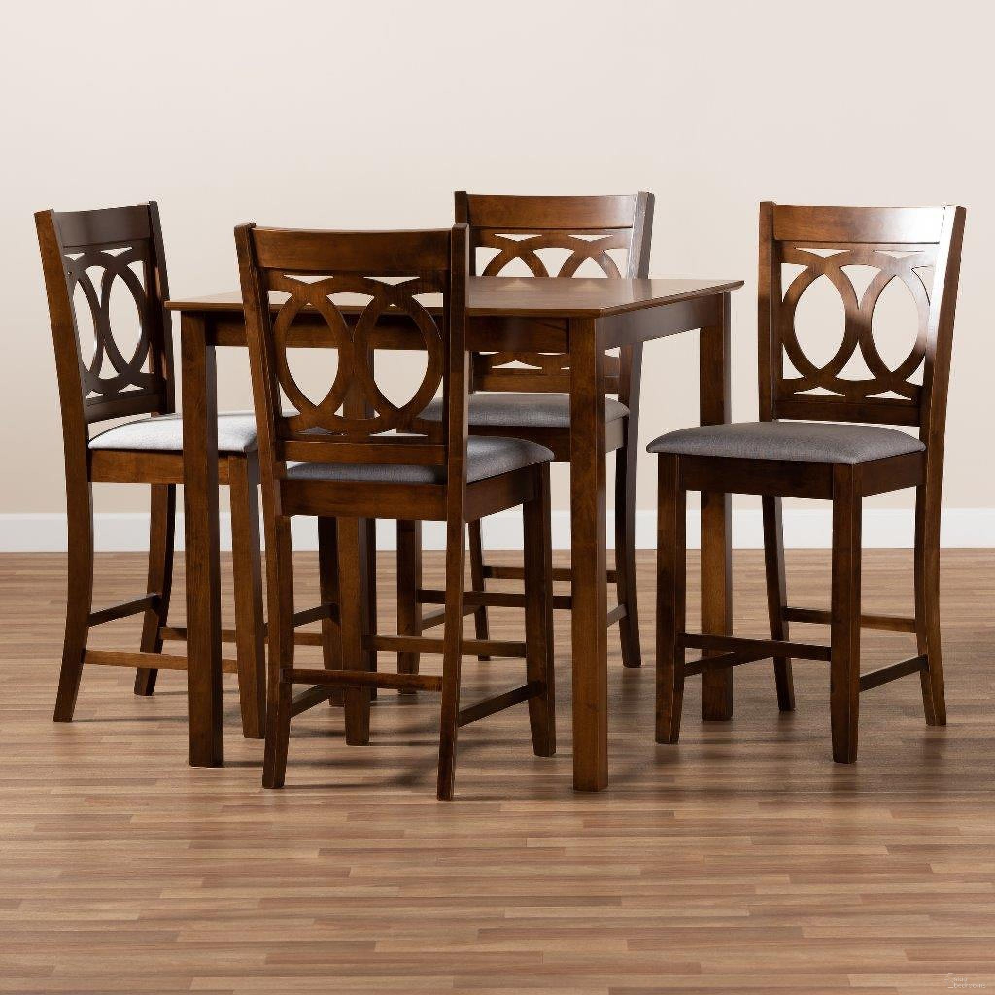 The appearance of Lenoir Modern and Contemporary Grey Fabric Upholstered Walnut Brown Finished 5-Piece Wood Pub Set designed by Baxton Studio in the modern / contemporary interior design. This grey piece of furniture was selected by 1StopBedrooms from Lenoir Collection to add a touch of cosiness and style into your home. Sku: RH315P-Grey/Walnut-5PC Pub Set. Material: Polyester.