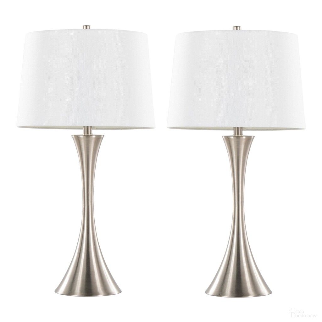 The appearance of Lenuxe 29 Inch Metal Table Lamp Set of 2 In Brushed and White Textured designed by Lumisource in the modern / contemporary interior design. This brushed and white textured piece of furniture was selected by 1StopBedrooms from Lenuxe Collection to add a touch of cosiness and style into your home. Sku: GTS29-LENUXE BNIW2. Material: Linen.