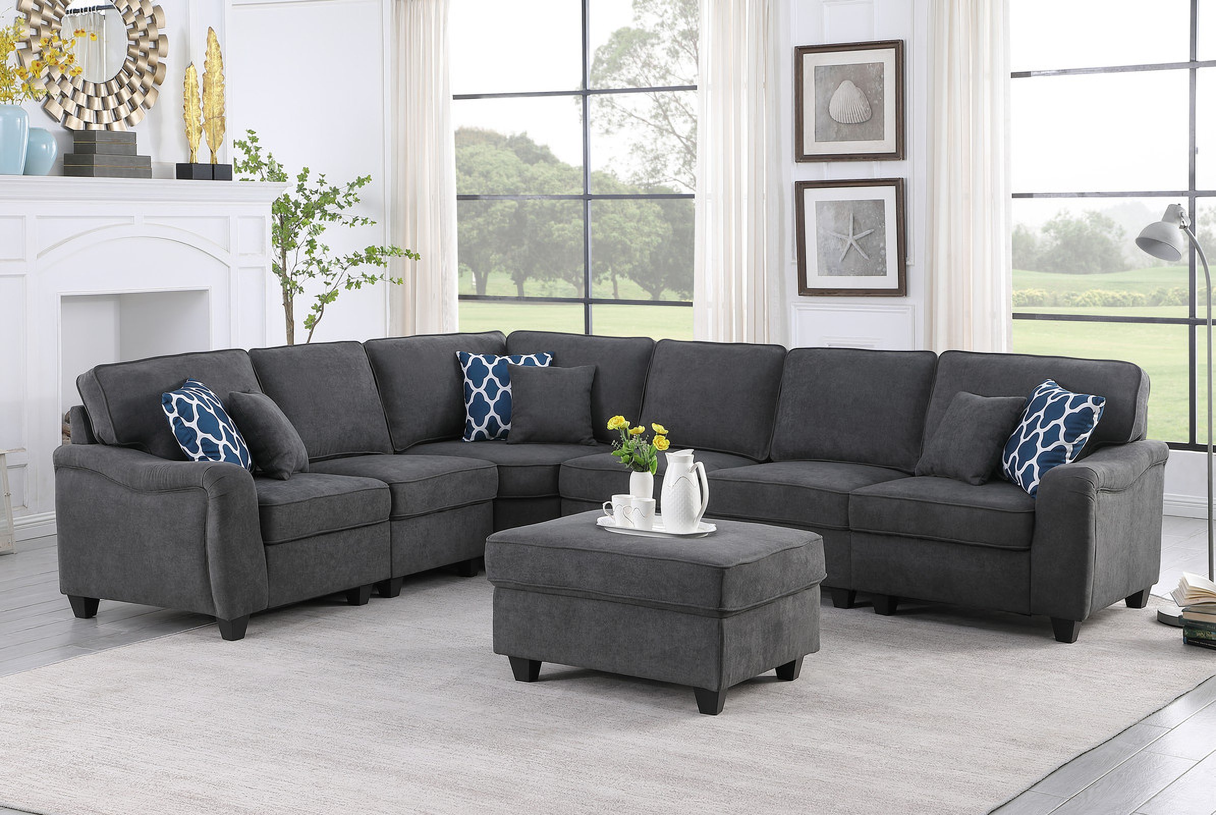 Lilola home simona gray deals velvet modular sectional sofa