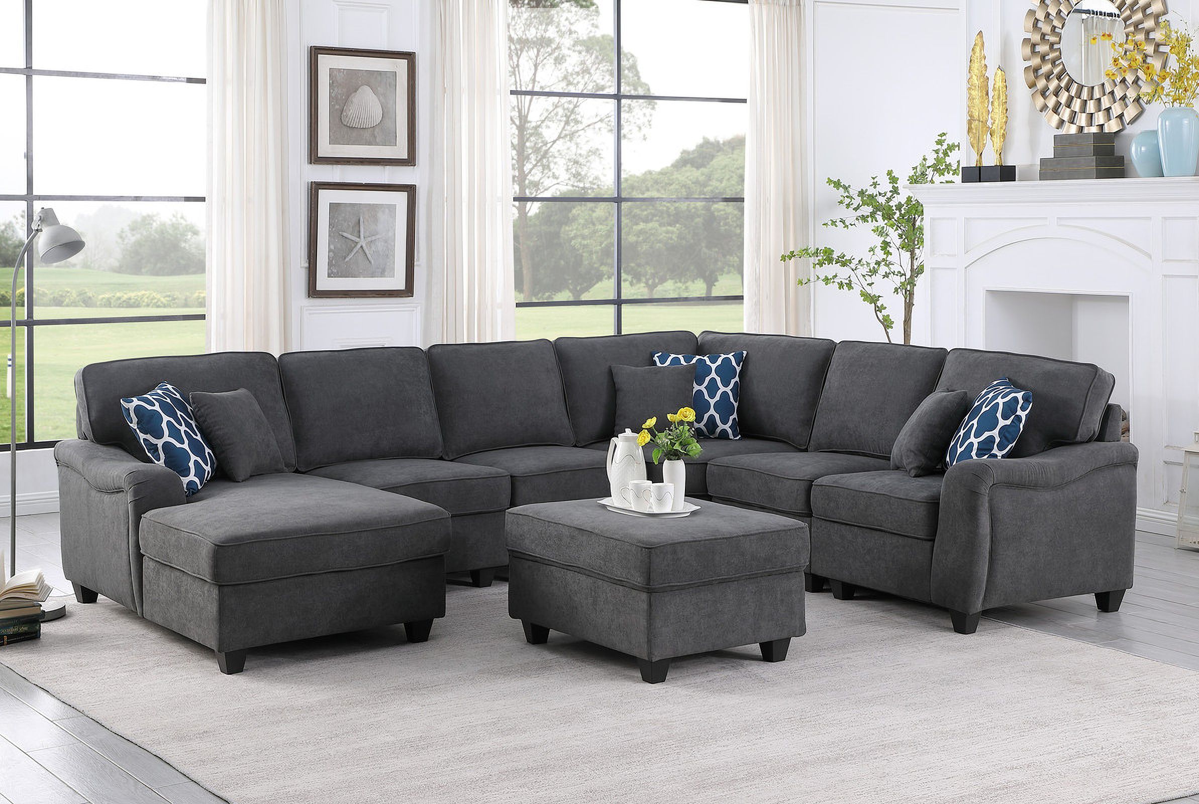 Leo Dark Gray Woven 7Pc Modular LShape Sectional Sofa Chaise And