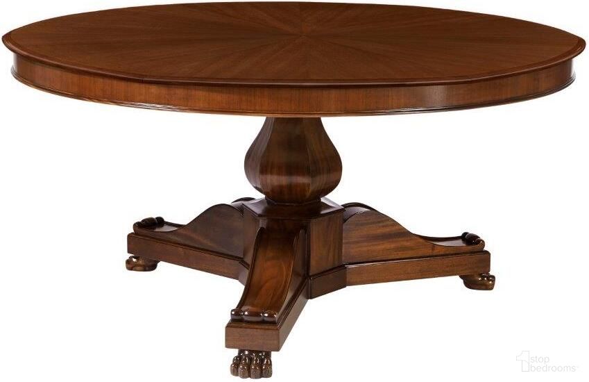 The appearance of Leo Jupe Dining Table designed by Theodore Alexander in the traditional interior design. This  piece of furniture  was selected by 1StopBedrooms from Alexa Hampton Collection to add a touch of cosiness and style into your home. Sku: AXH54005.C107. Table Base Style: Pedestal. Table Top Shape: Round. Material: Wood. Size: 78".