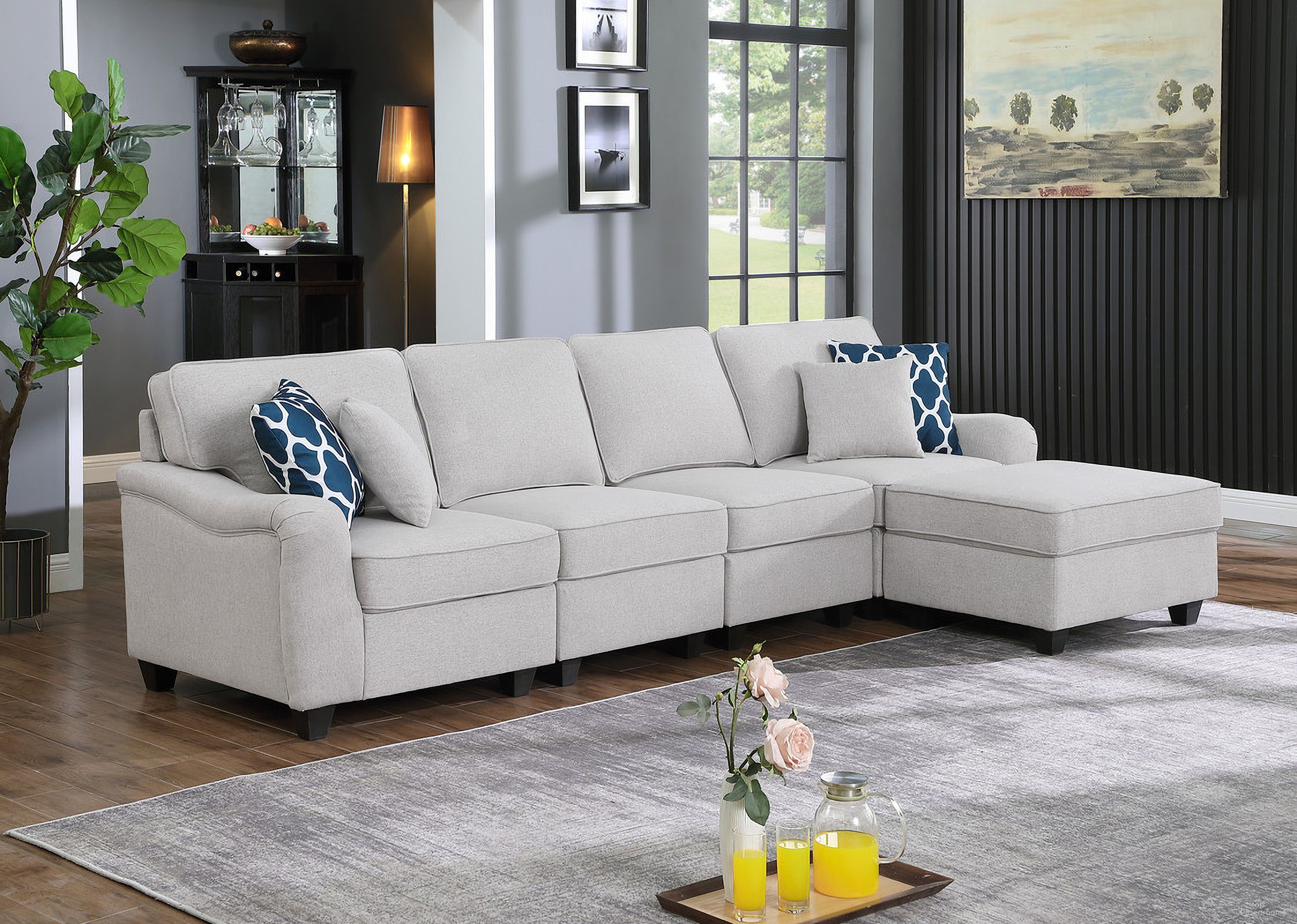 The appearance of Leo Light Gray Linen 5 Seater Sofa and Ottoman 89121-8 designed by Lilola Home in the modern / contemporary interior design. This light gray piece of furniture was selected by 1StopBedrooms from Leo Collection to add a touch of cosiness and style into your home. Sku: 89121-A;89121-A;89121-L;89121-O;89121-R. Material: Wood.