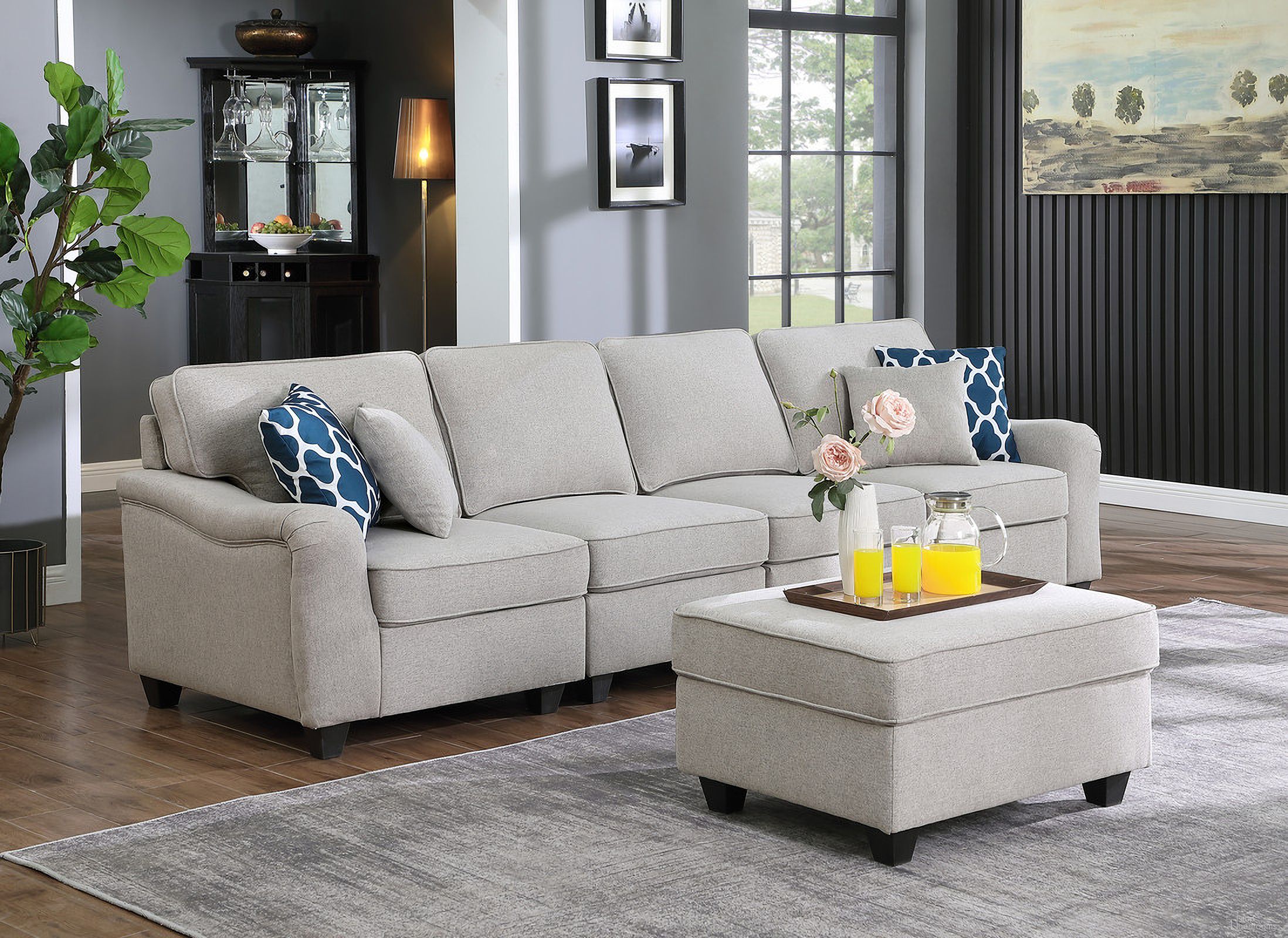 The appearance of Leo Light Gray Linen 5 Seater Sofa and Ottoman designed by Lilola Home in the modern / contemporary interior design. This light gray piece of furniture was selected by 1StopBedrooms from Leo Collection to add a touch of cosiness and style into your home. Sku: 89121-A;89121-A;89121-L;89121-O;89121-R. Material: Wood.
