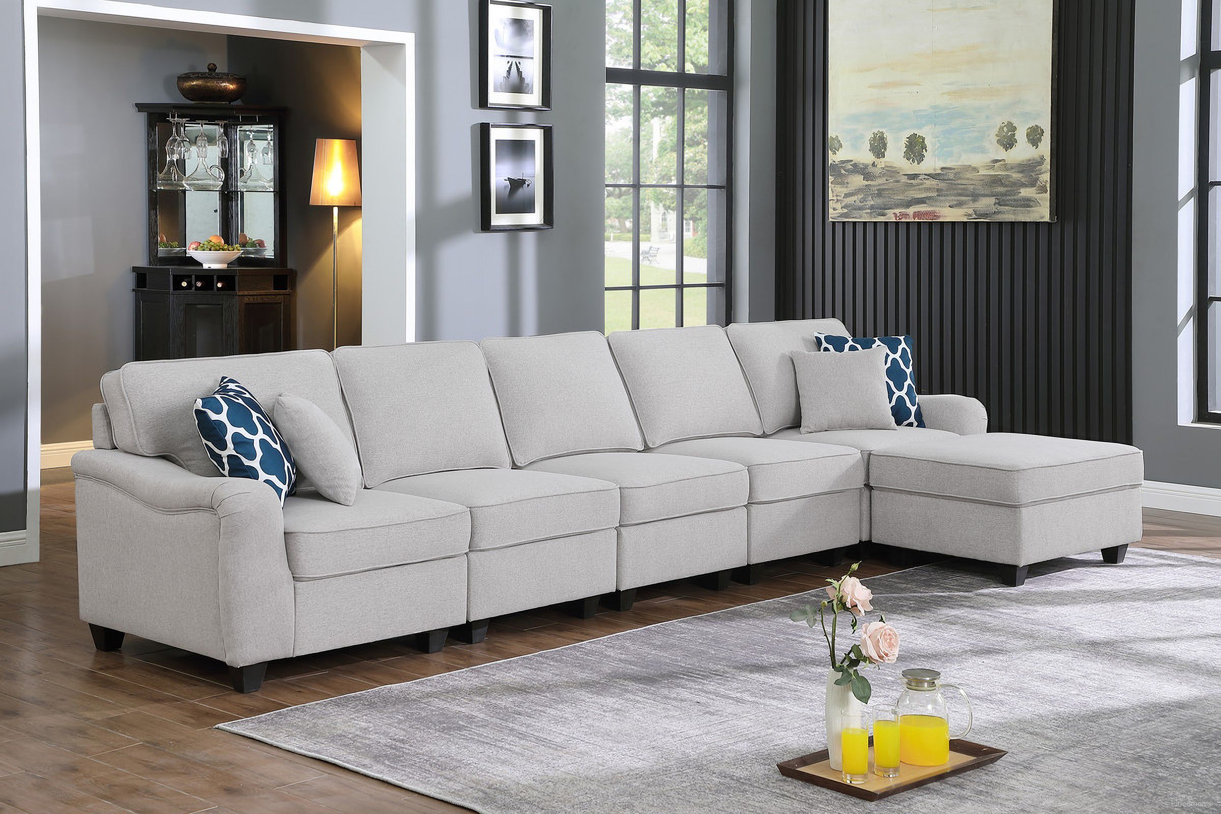 The appearance of Leo Light Gray Linen 6 Seater Sofa and Ottoman 89121-7 designed by Lilola Home in the modern / contemporary interior design. This light gray piece of furniture was selected by 1StopBedrooms from Leo Collection to add a touch of cosiness and style into your home. Sku: 89121-A;89121-A;89121-A;89121-L;89121-O;89121-R. Material: Wood.