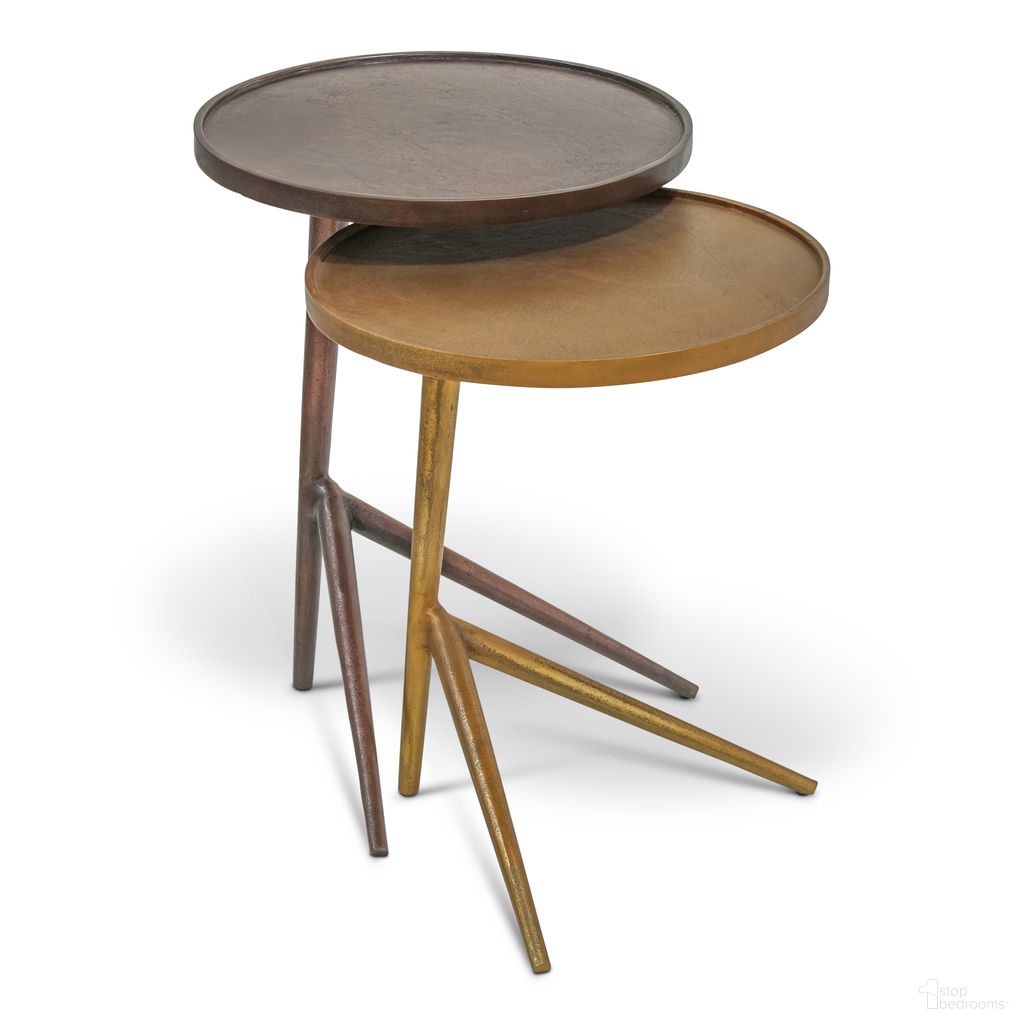 The appearance of Leo Nesting Set In Antique Brass And Antique Copper designed by Urbia in the modern / contemporary interior design. This antique brass/antique copper piece of furniture  was selected by 1StopBedrooms from Elements Collection to add a touch of cosiness and style into your home. Sku: IJ-LEO-ET-23AC21AB. Material: Aluminum.