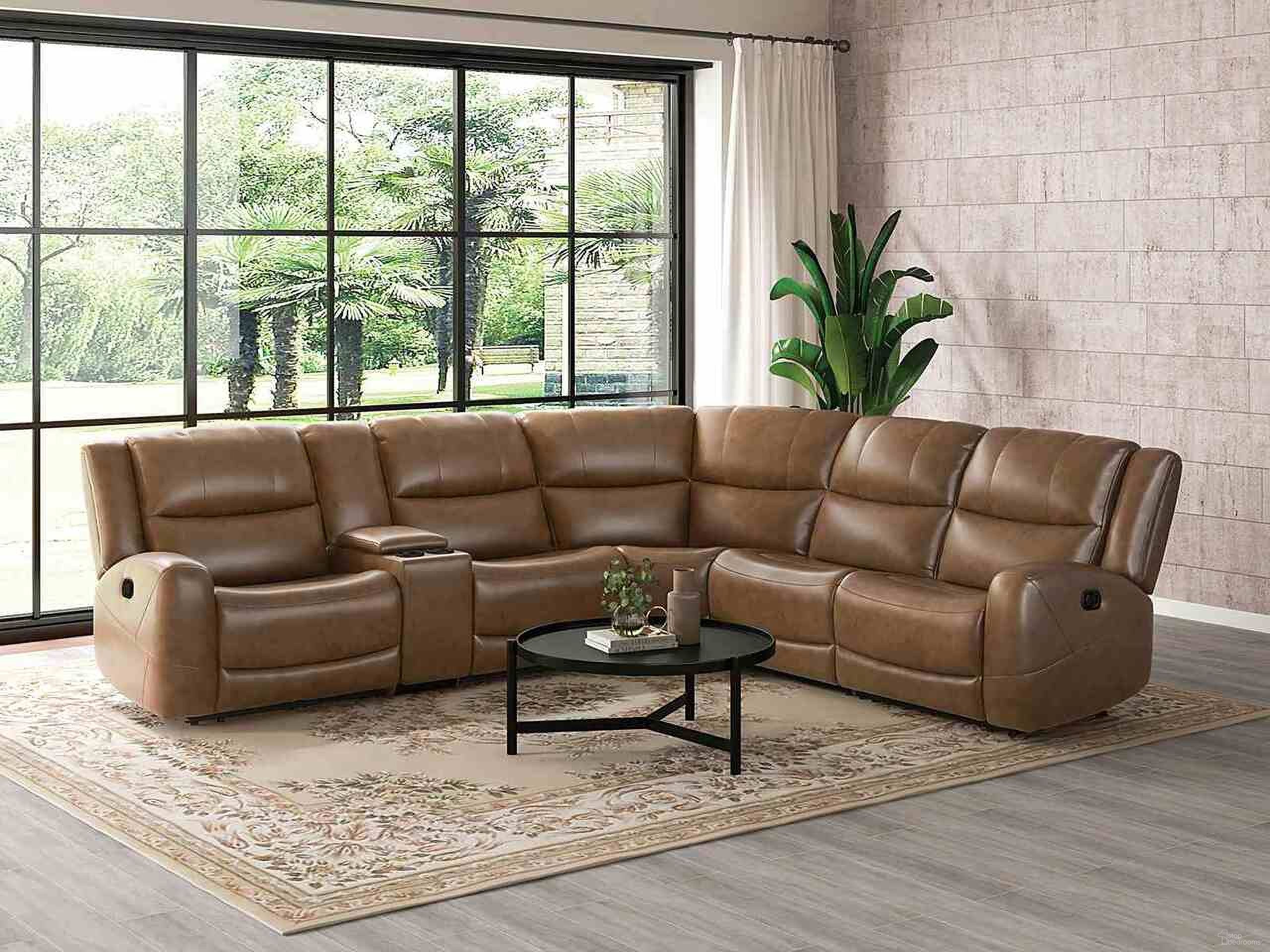 The appearance of Leolinus Sectional In Brown designed by Furniture of America in the transitional interior design. This brown piece of furniture was selected by 1StopBedrooms from Leolinus Collection to add a touch of cosiness and style into your home. Sku: CM9989BR-LCH-M;CM9989BR-RCH-M;CM9989BR-AC;CM9989BR-AC;CM9989BR-CNR;CM9989BR-CS. Material: Leather.