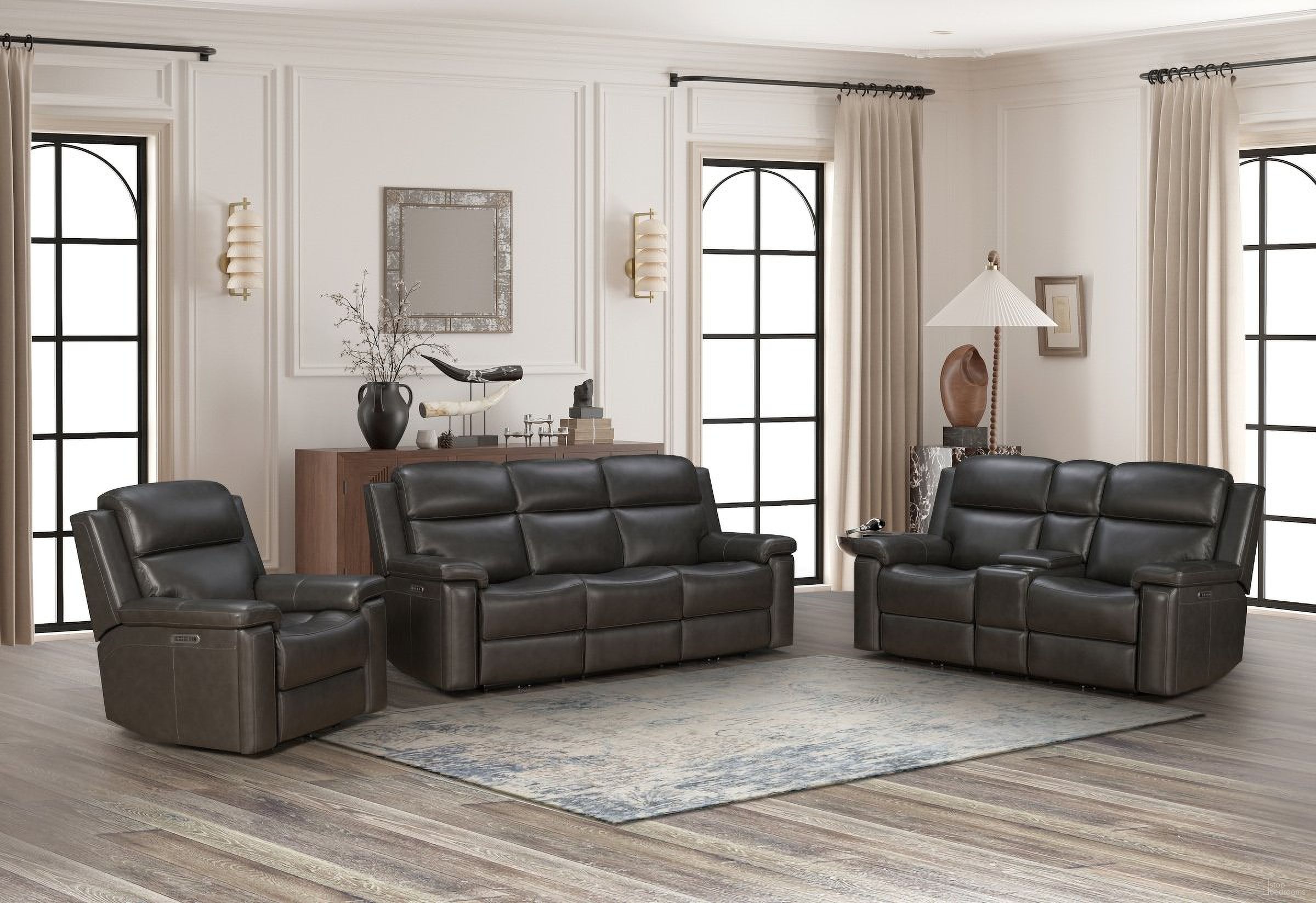 The appearance of Leon Living Room Set In Smoke Gray designed by BarcaLounger in the modern / contemporary interior design. This smoke gray piece of furniture  was selected by 1StopBedrooms from Leon Collection to add a touch of cosiness and style into your home. Sku: 39PHLHM1343373096;39PHLHM1343373096. Material: Leather.