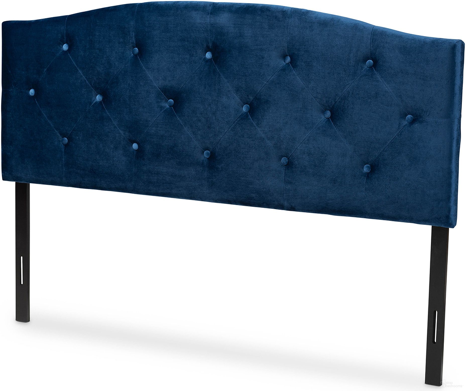 Leone Velvet Fabric Upholstered Queen Headboard In Navy Blue