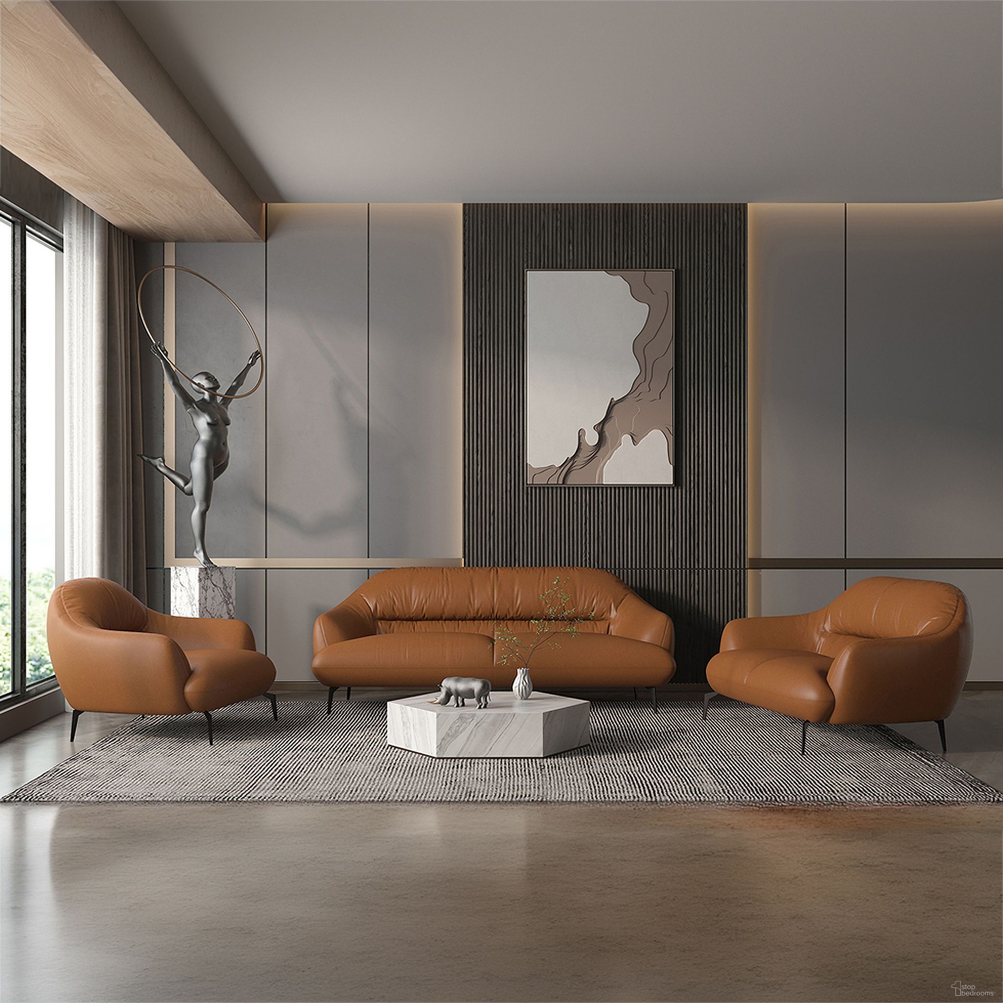 The appearance of Leonia Living Room Set In Cognac designed by ACME in the modern / contemporary interior design. This cognac piece of furniture was selected by 1StopBedrooms from Leonia Collection to add a touch of cosiness and style into your home. Sku: LV00937;LV00938. Material: Wood.