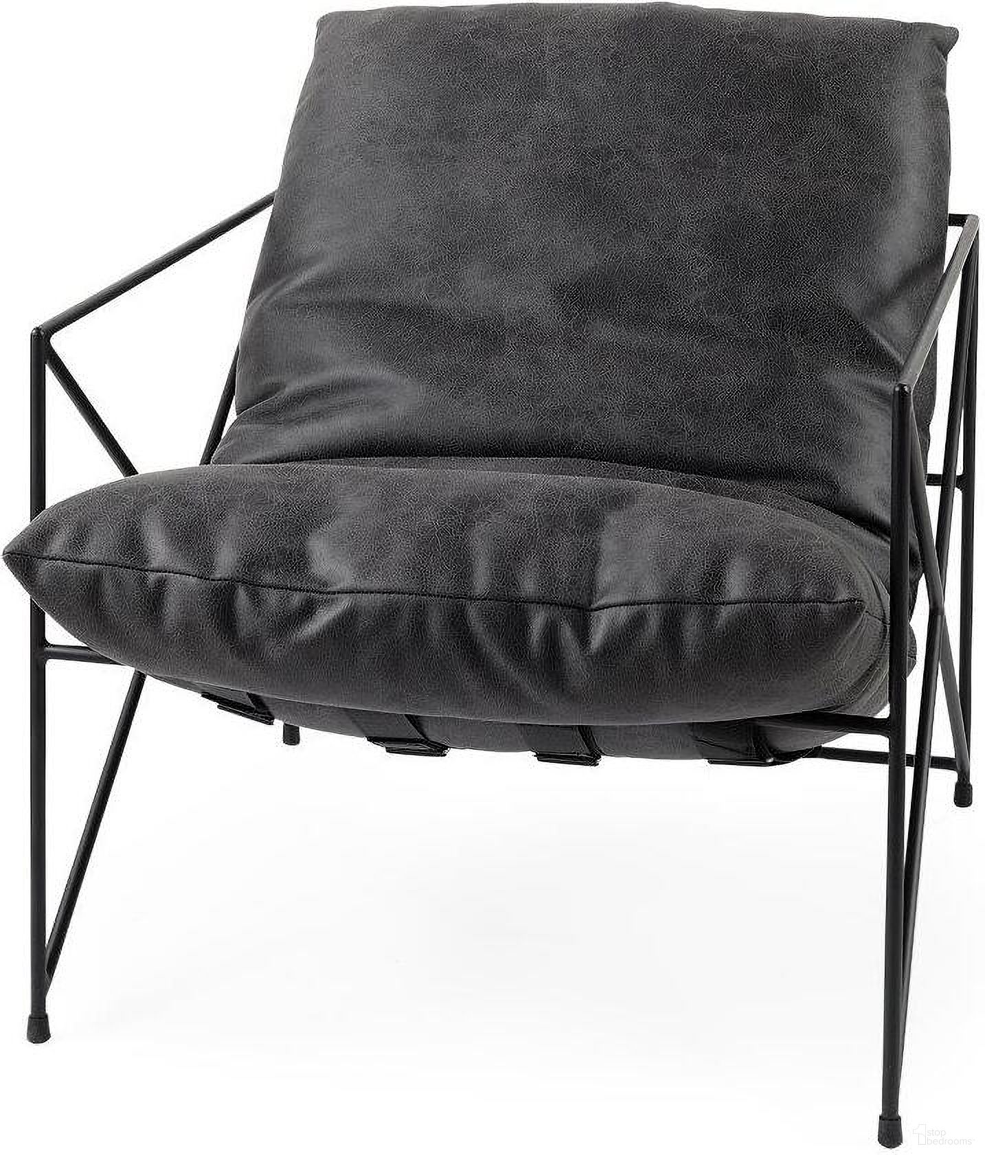 The appearance of Leonidas Black Faux Leather Seat With Black Metal Frame Accent Chair designed by Mercana in the modern / contemporary interior design. This black piece of furniture  was selected by 1StopBedrooms from Leonidas Collection to add a touch of cosiness and style into your home. Sku: 69461. Material: Metal.