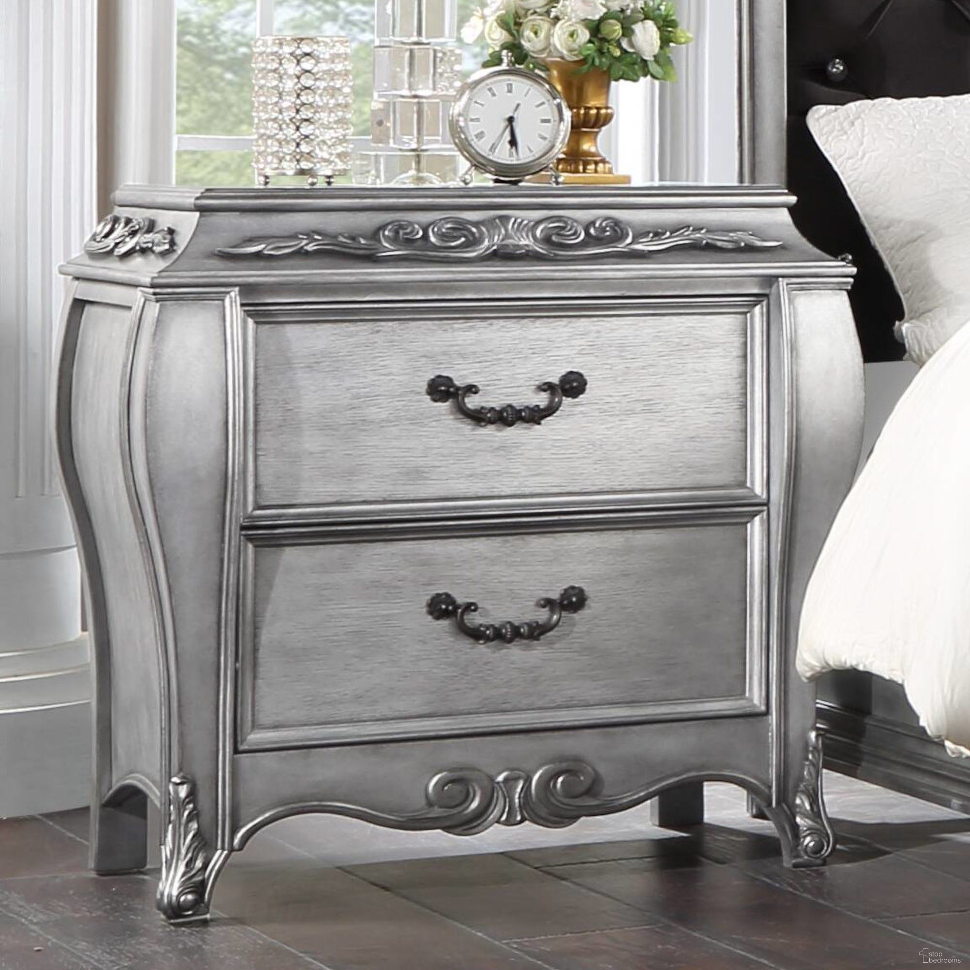 The appearance of Leonora Nightstand designed by ACME in the glam interior design. This platinum piece of furniture  was selected by 1StopBedrooms from Leonora Collection to add a touch of cosiness and style into your home. Sku: 22143. Material: Wood.