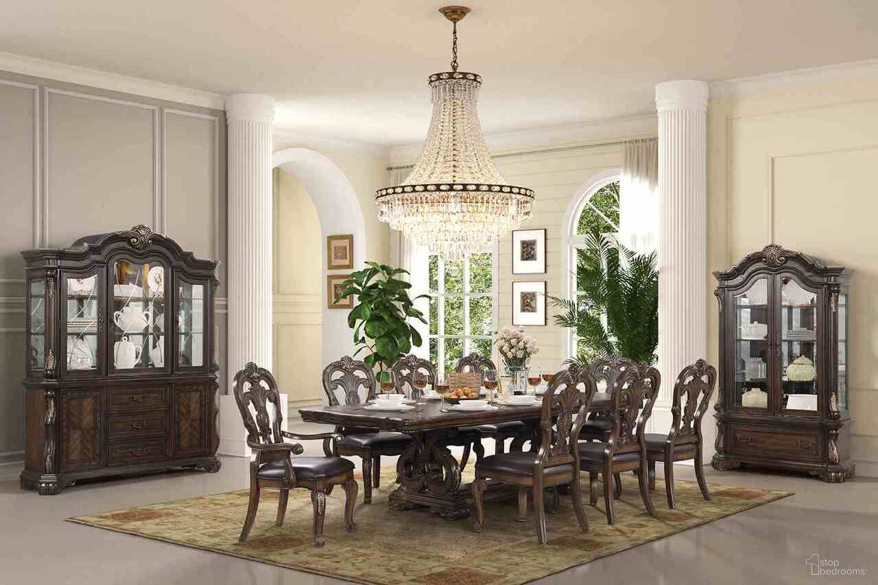 The appearance of Leovanni Dining Room Set In Dark Brown designed by Furniture of America in the traditional interior design. This dark brown piece of furniture was selected by 1StopBedrooms from Leovanni Collection to add a touch of cosiness and style into your home. Sku: FM31003DB-T-1;FM31003DB-T-2;FM31003DB-SC-2PK. Table Top Shape: Rectangular. Material: Engineered Wood. Size: 44" x 114".