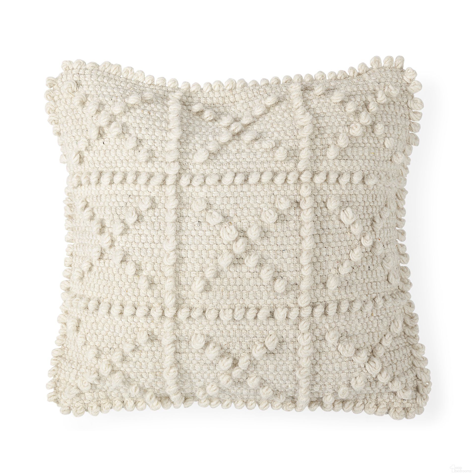 The appearance of Leroy 18 x 18 Inch Decorative Pillow Cover In Cream Raised Pattern Detail designed by Mercana in the transitional interior design. This cream piece of furniture  was selected by 1StopBedrooms from Leroy Collection to add a touch of cosiness and style into your home. Sku: 68392. Material: Wool.