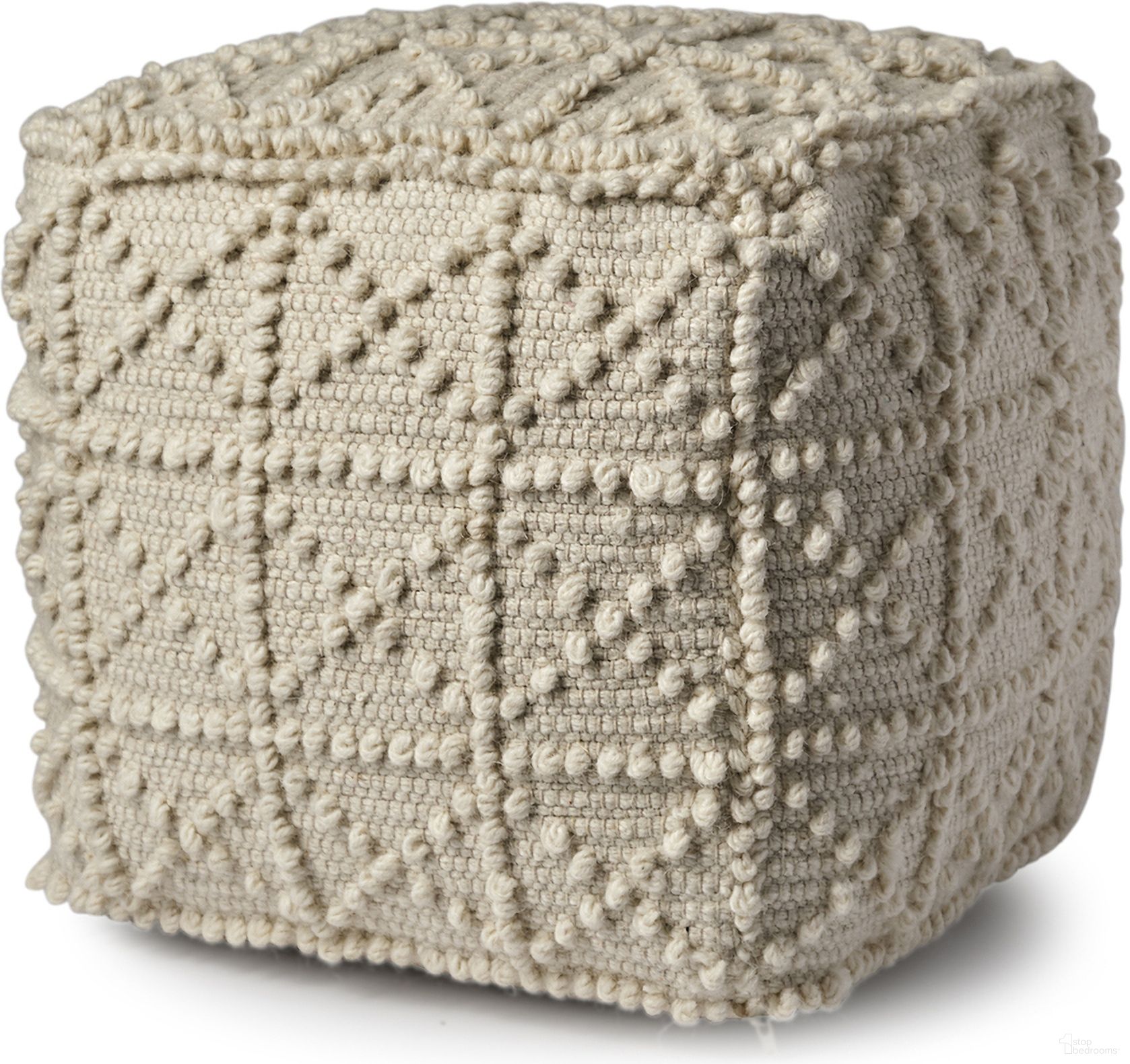 The appearance of Leroy Pouf In Ivory designed by Mercana in the modern / contemporary interior design. This ivory piece of furniture was selected by 1StopBedrooms from Leroy Collection to add a touch of cosiness and style into your home. Sku: 68390. Material: Wool.