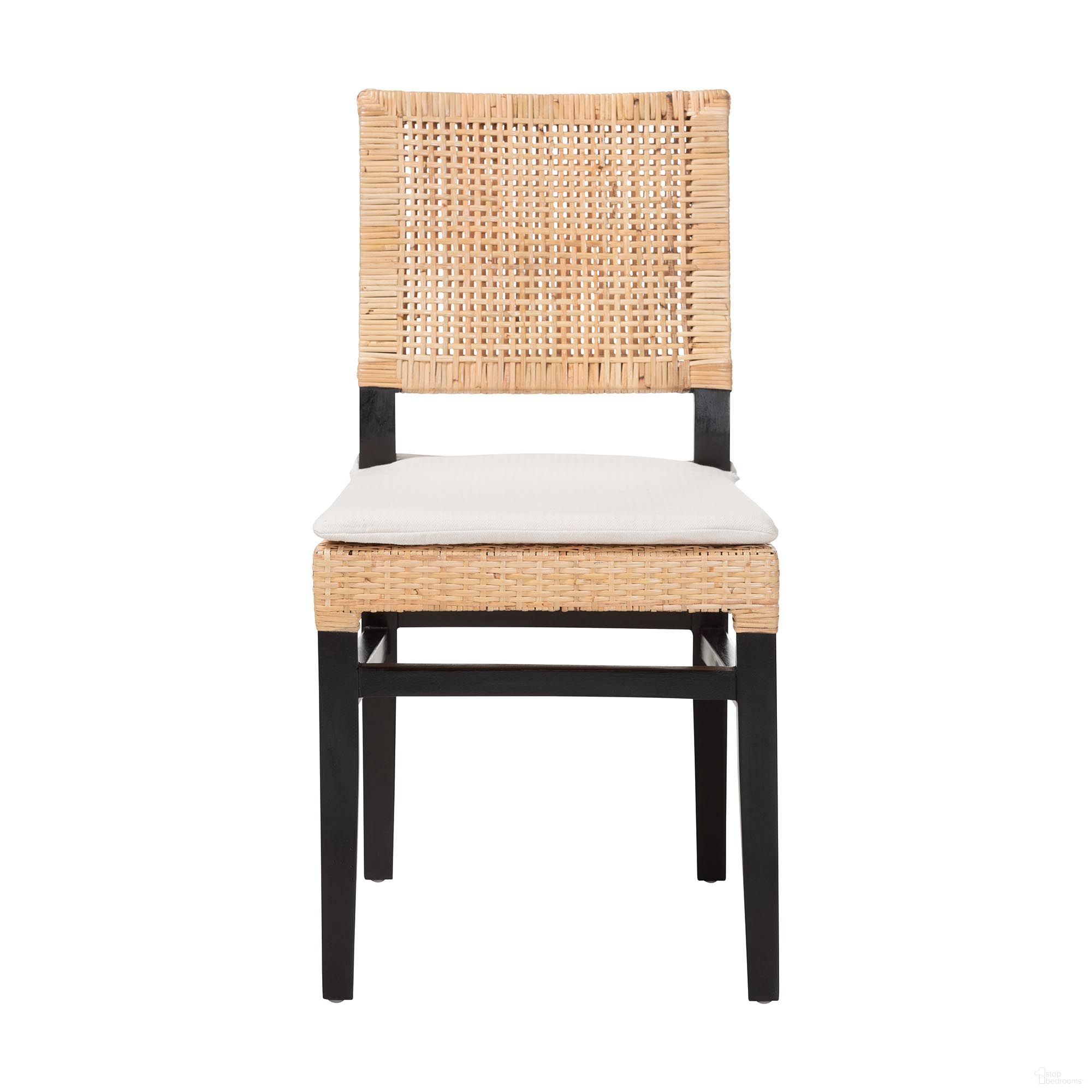 The appearance of Lesia Natural Rattan Handwoven Wicker Side Chair with Cushion and Mahogany Wood Frame In Espresso Brown and White designed by Baxton Studio in the bohemian interior design. This espresso brown/white piece of furniture was selected by 1StopBedrooms from Lesia Collection to add a touch of cosiness and style into your home. Sku: Lesia-MDN-Dark Brown-Cushion-DC. Material: Natural Rattan. Chair Type: Side Chair.