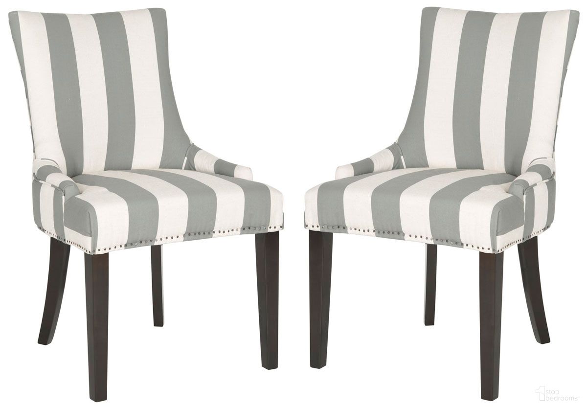 The appearance of Lester 19 Inch Awning Stripes Dining Chair Set of 2 with Flat Nail Heads in Grey and Bone designed by Safavieh in the transitional interior design. This grey and bone piece of furniture was selected by 1StopBedrooms from Lester Collection to add a touch of cosiness and style into your home. Sku: MCR4709X-SET2. Material: Wood. Chair Type: Side Chair.