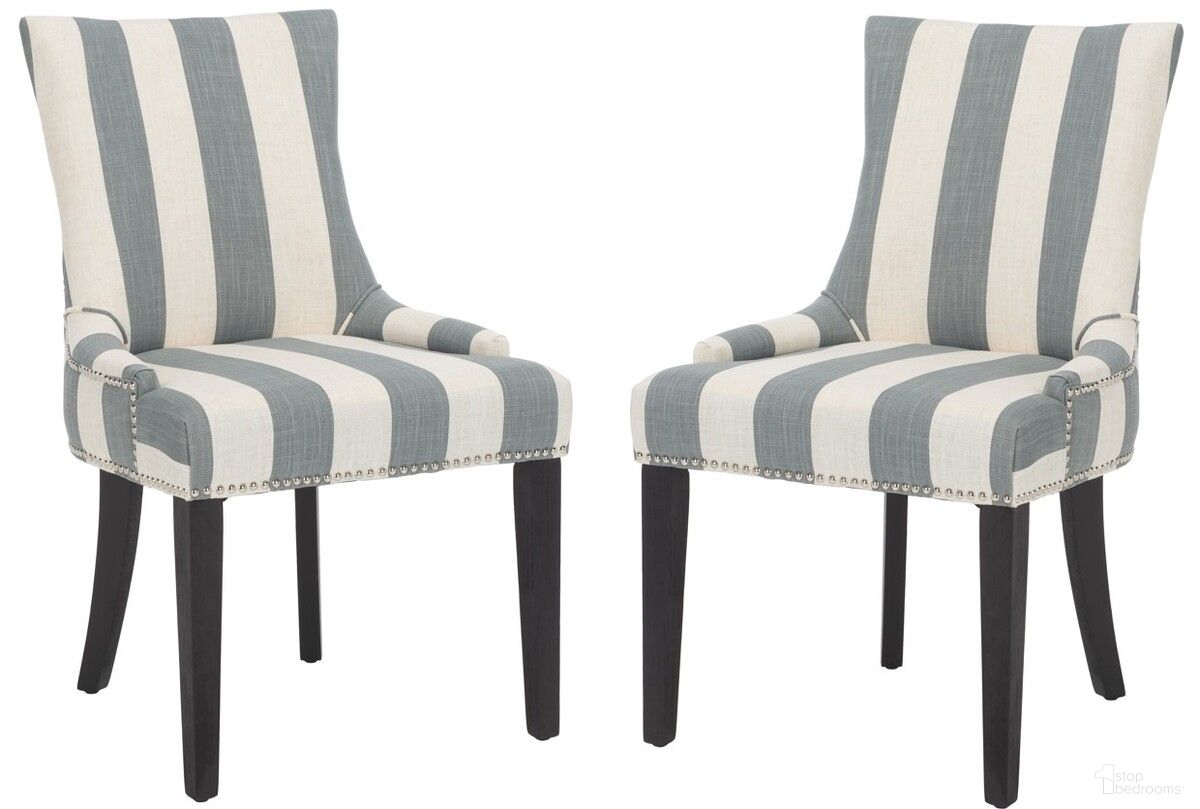 The appearance of Lester 19 Inch Awning Stripes Dining Chair with Silver Nail Heads in White and Grey Set of 2 designed by Safavieh in the transitional interior design. This white and grey piece of furniture was selected by 1StopBedrooms from Lester Collection to add a touch of cosiness and style into your home. Sku: MCR4709AT-SET2. Material: Wood. Chair Type: Side Chair.