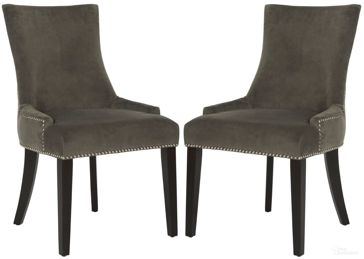Lester 19 Inch Dining Chair Set of 2 with Silver Nail Heads in Graphite