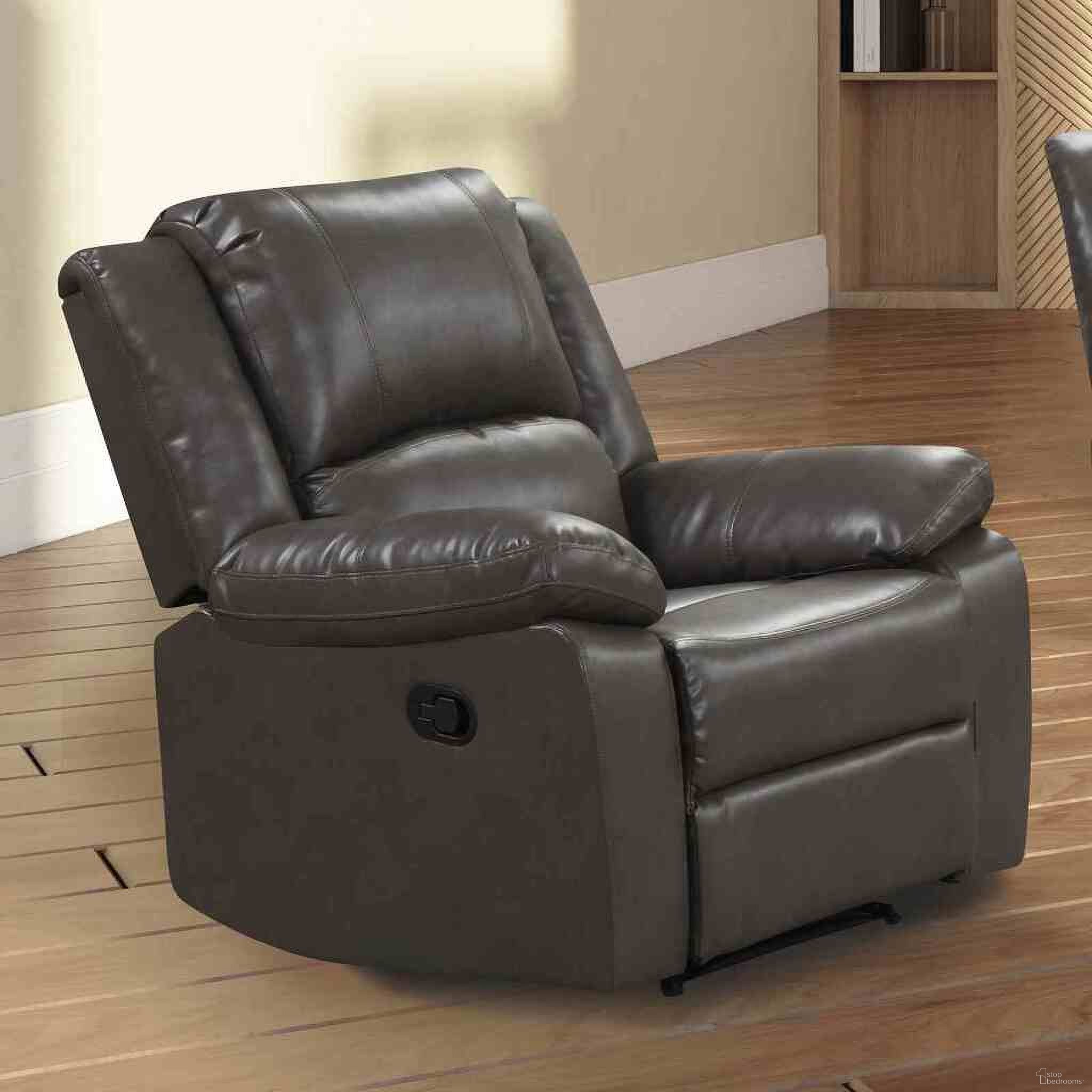 The appearance of Letha Glider Recliner In Gray designed by Furniture of America in the transitional interior design. This gray piece of furniture  was selected by 1StopBedrooms from Letha Collection to add a touch of cosiness and style into your home. Sku: NX6008GY-CH. Material: Leather.