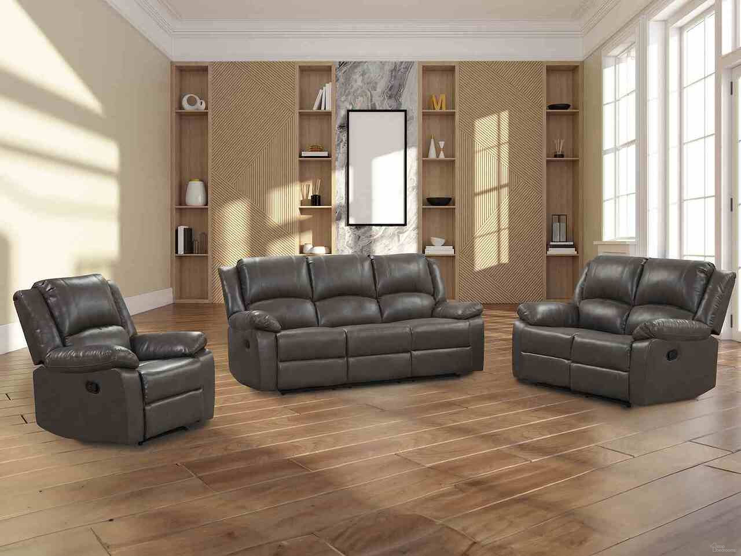 The appearance of Letha Living Room Set In Gray designed by Furniture of America in the transitional interior design. This gray piece of furniture was selected by 1StopBedrooms from Letha Collection to add a touch of cosiness and style into your home. Sku: NX6008GY-SF;NX6008GY-LV. Material: Leather.