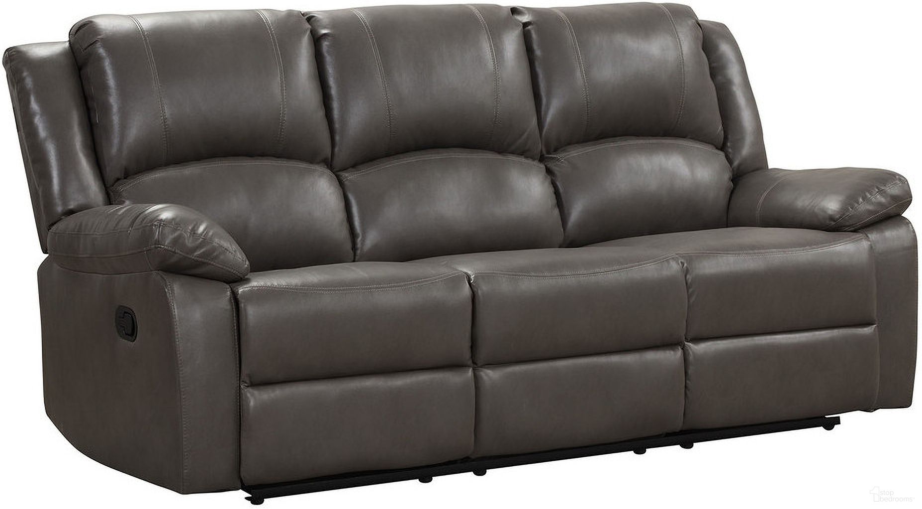 The appearance of Letha Sofa In Gray designed by Furniture of America in the transitional interior design. This gray piece of furniture was selected by 1StopBedrooms from Letha Collection to add a touch of cosiness and style into your home. Sku: NX6008GY-SF. Material: Leather.