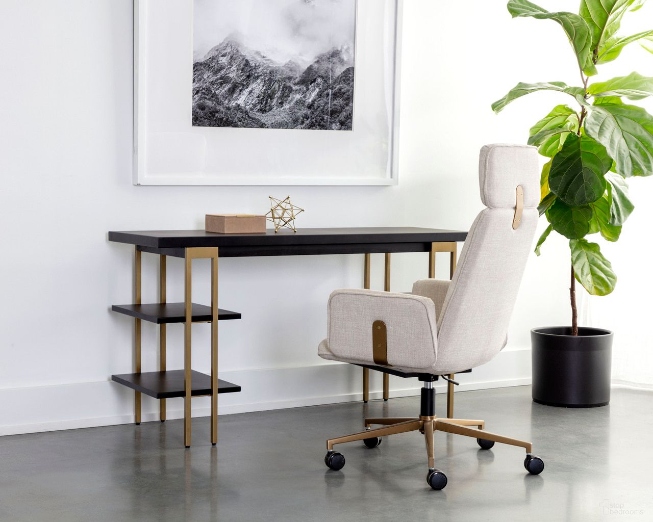 Levigne Home Office Set In Antique Brass and Black