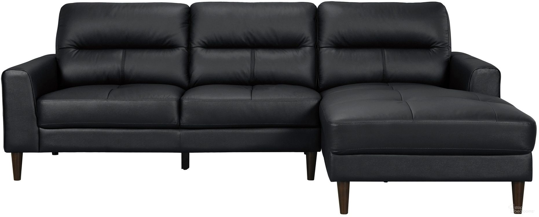 The appearance of Lewes 2-Piece Sectional with Right Chaise In Black designed by Homelegance in the transitional interior design. This black piece of furniture  was selected by 1StopBedrooms from Lewes Collection to add a touch of cosiness and style into your home. Sku: 8566BLK-2L;8566BLK-RC. Material: Leather. Layout: RAF.