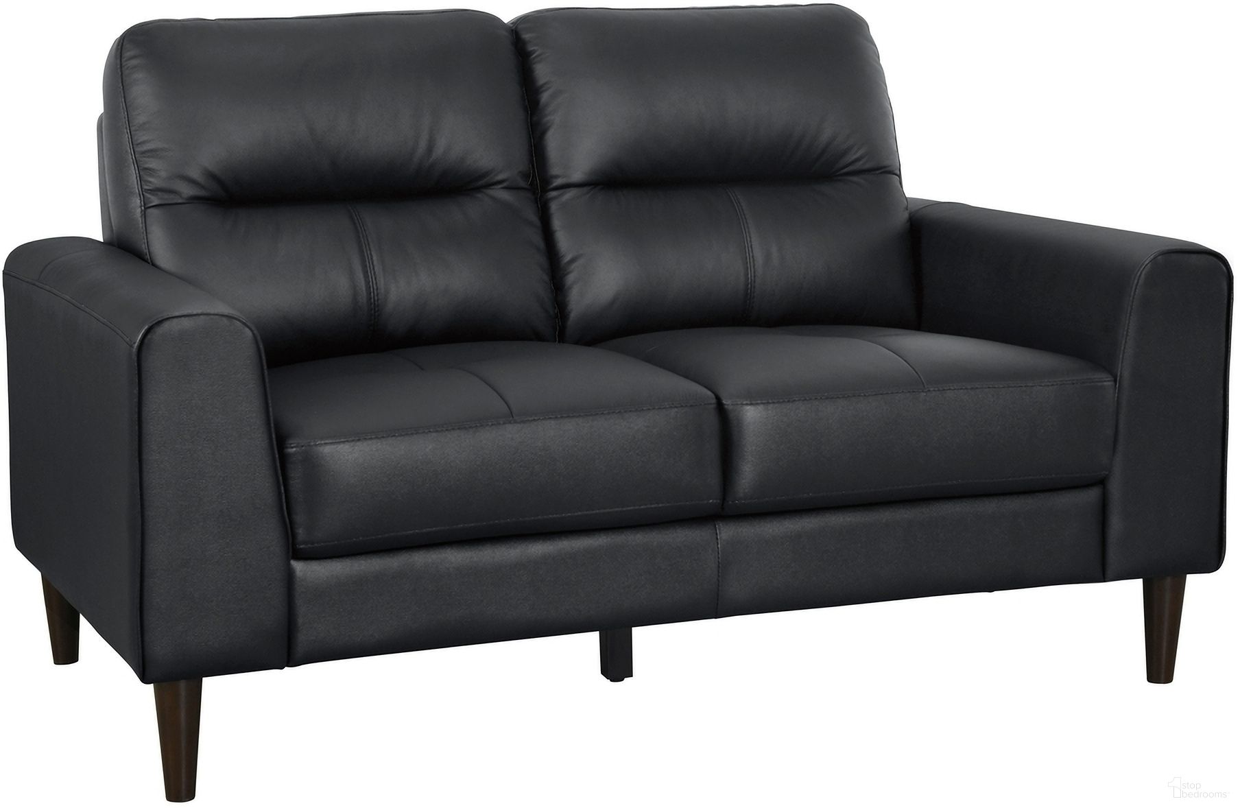 The appearance of Lewes Leather Loveseat In Black designed by Homelegance in the modern / contemporary interior design. This black piece of furniture was selected by 1StopBedrooms from Lewes Collection to add a touch of cosiness and style into your home. Sku: 8566BLK-2. Material: Faux Leather.