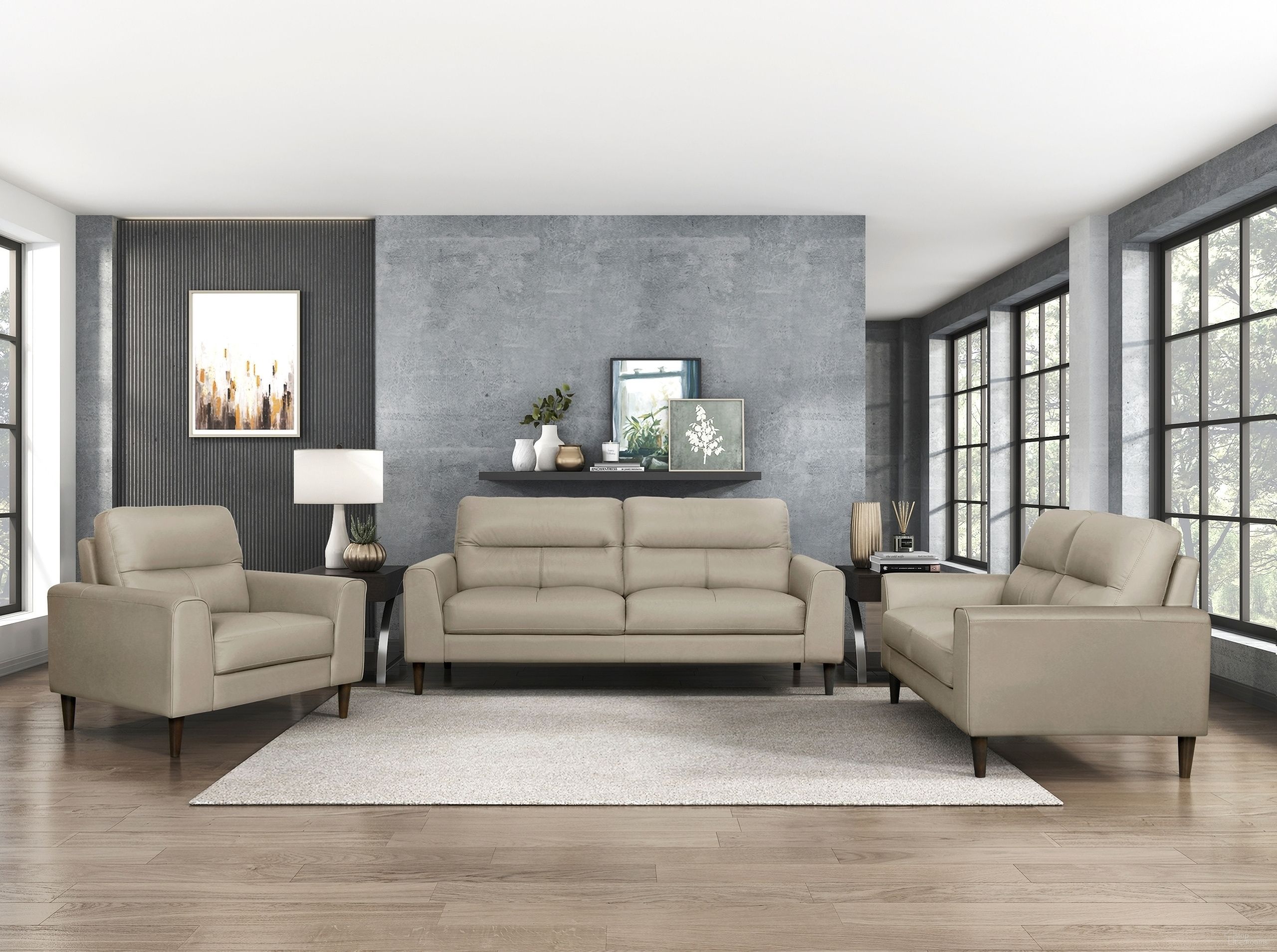 The appearance of Lewes Living Room Set In Beige designed by Homelegance in the modern / contemporary interior design. This beige piece of furniture was selected by 1StopBedrooms from Lewes Collection to add a touch of cosiness and style into your home. Sku: 8566LTE-3;8566LTE-2. Material: Faux Leather.